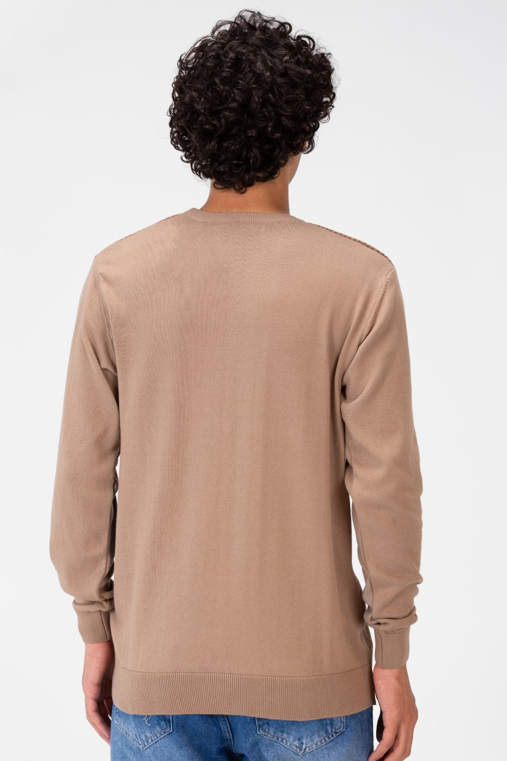 Men's Basic Pullover Made Of Cotton Material With A Round Neck And Long Sleeves