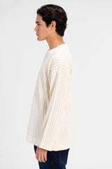 Men's Basic Plain Crew Neck Long Sleeve Pullover Ecru