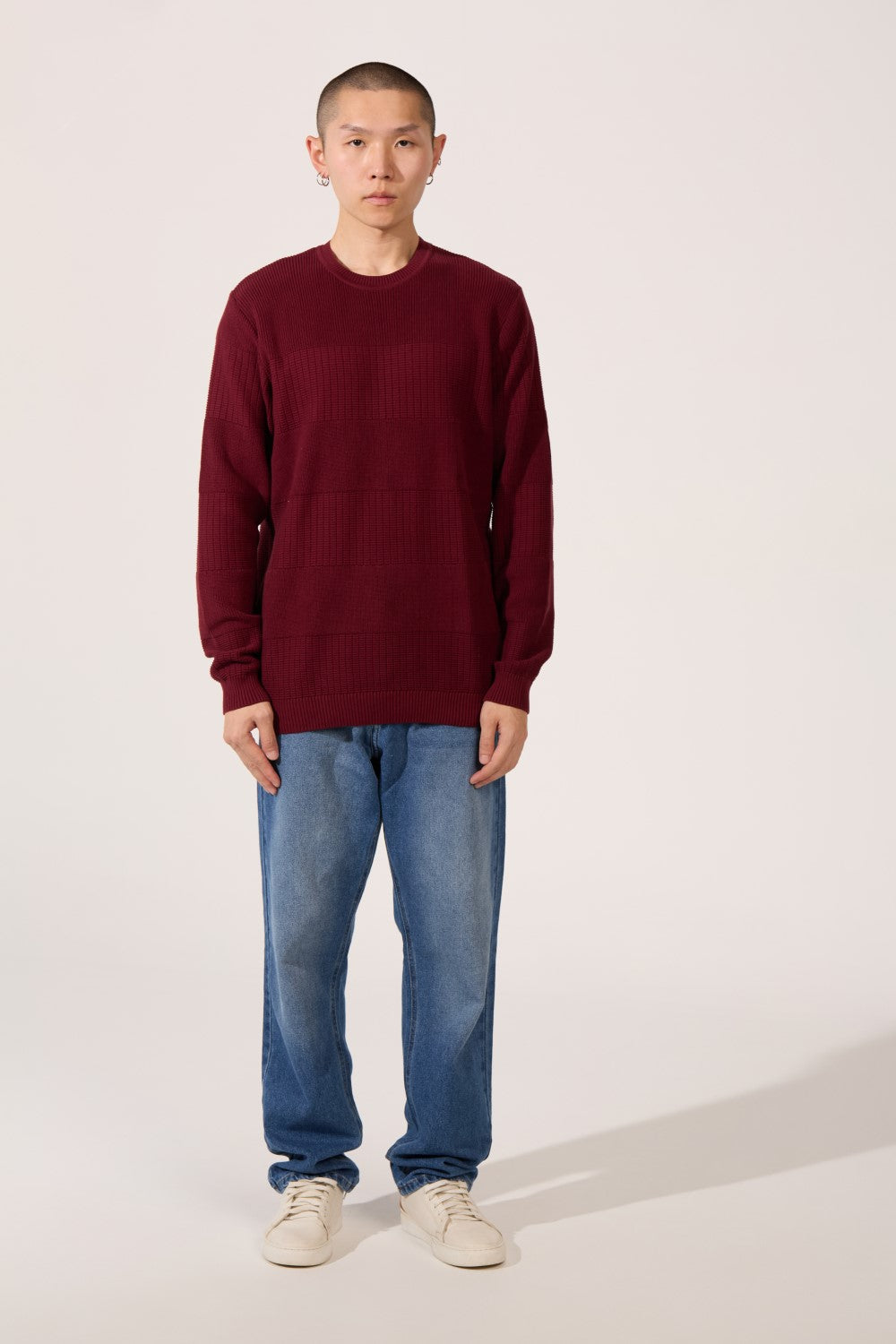 Men's Tomato Slim Fit Cotton Crew Neck Long Sleeve Pullover