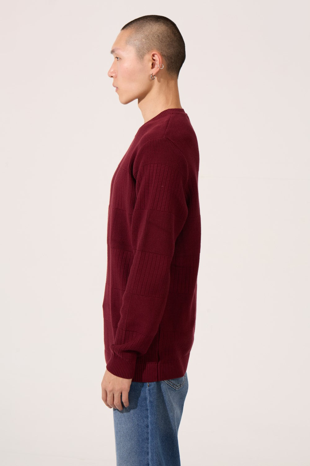 Men's Tomato Slim Fit Cotton Crew Neck Long Sleeve Pullover