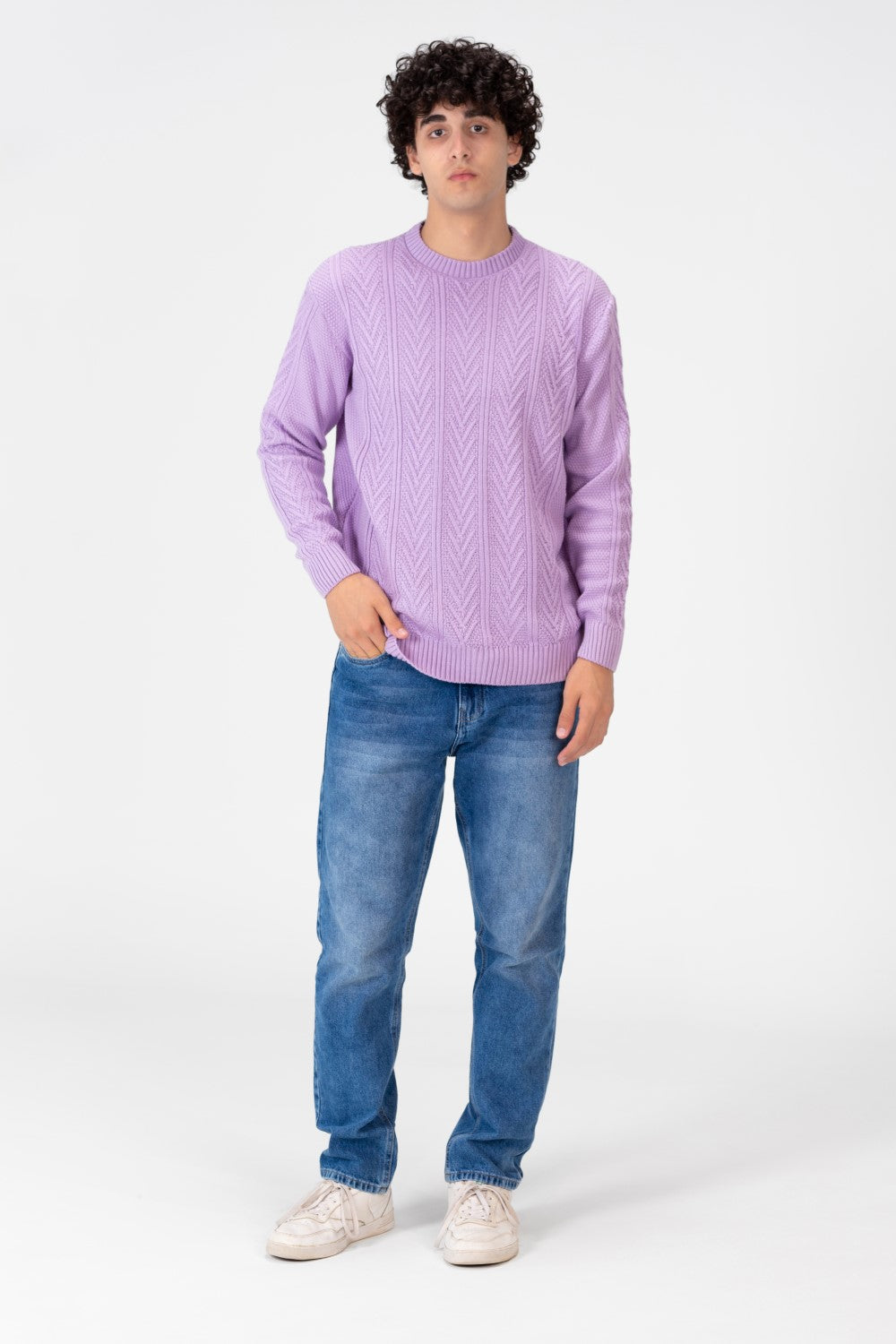 Men's Pullover With Crew Neck And Basic Details