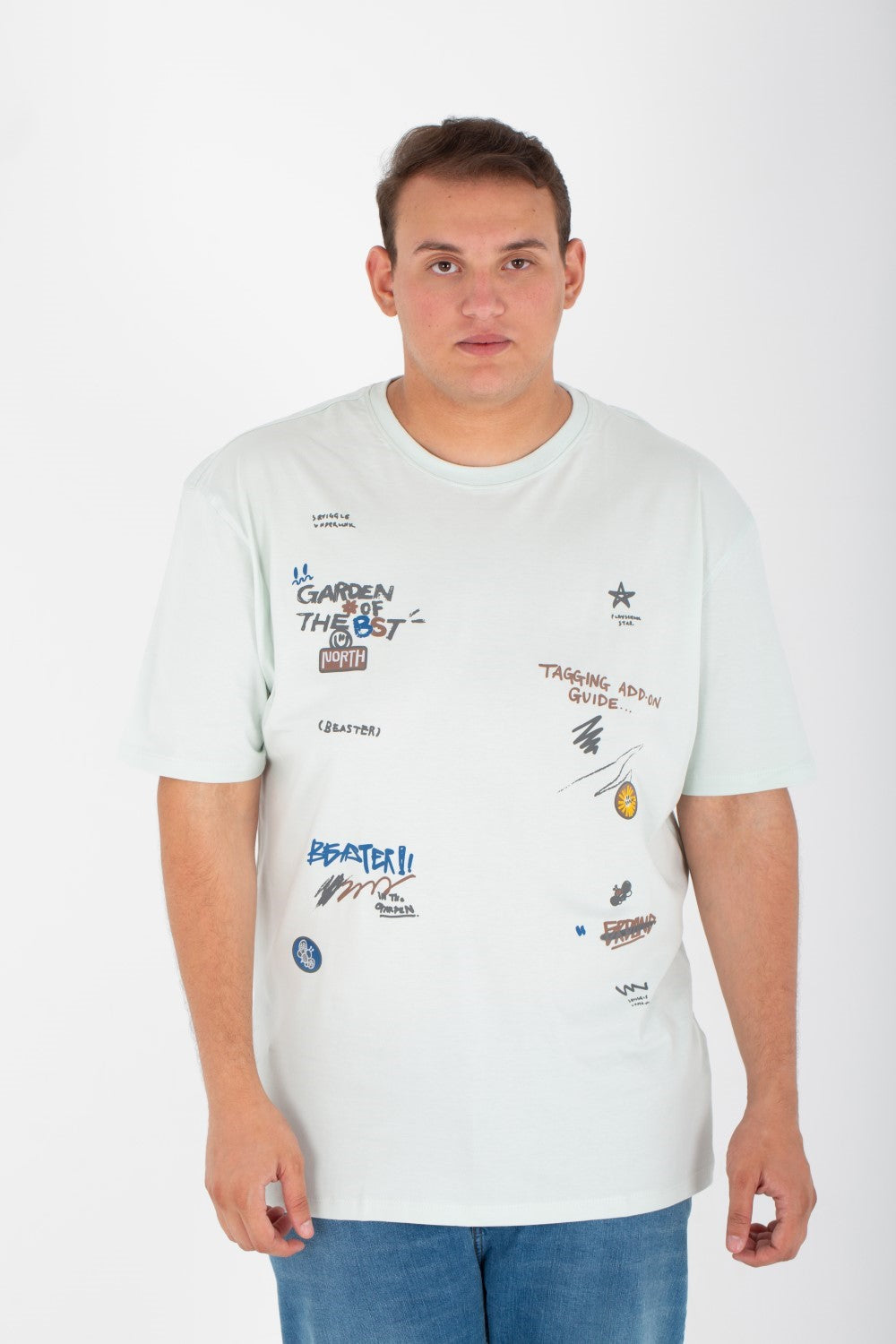 تي شيرت رجالي مطبوع برقبة دائرية وأكمام قصيرة مصنوع من القطن