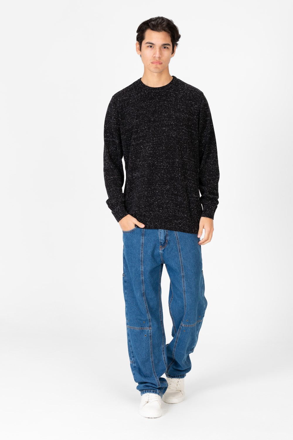 Men's Dotted Round Neck Long Sleeve Pullover
