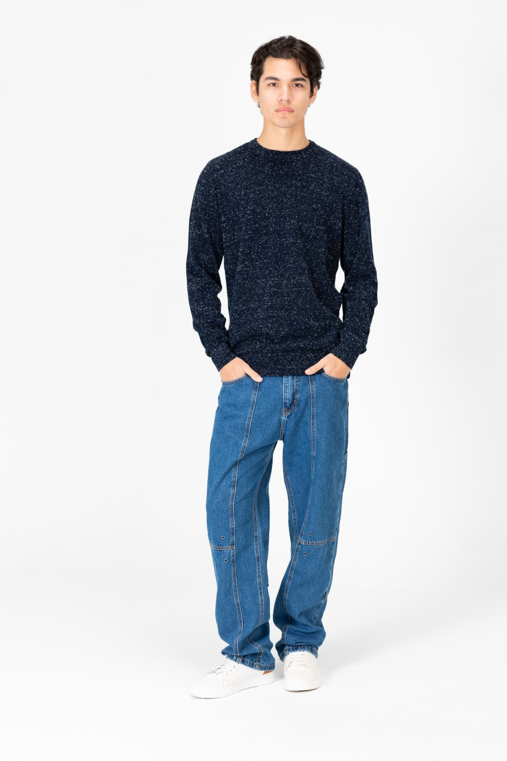 Men's Dotted Round Neck Long Sleeve Pullover