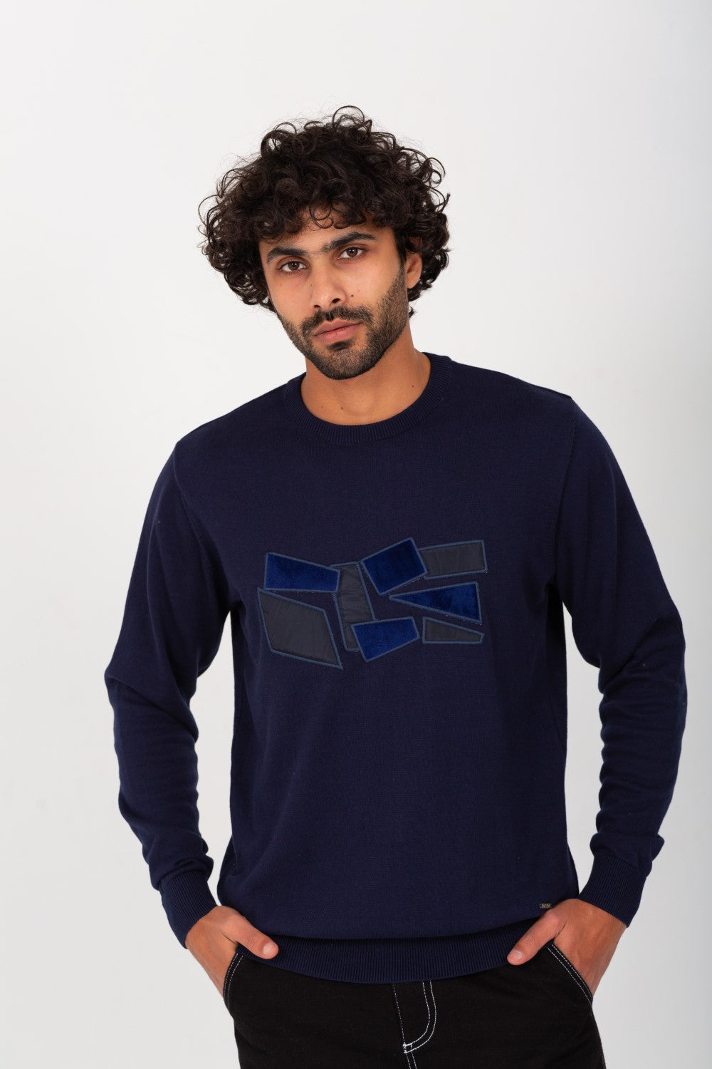 Men's Rounded Neck Padded With Unqiue Modern Pattern Pullover