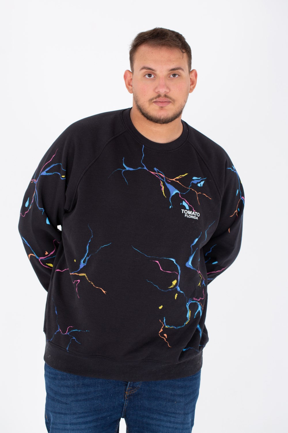 Men's Big Size Round Melton Sweatshirt With Tomato Print