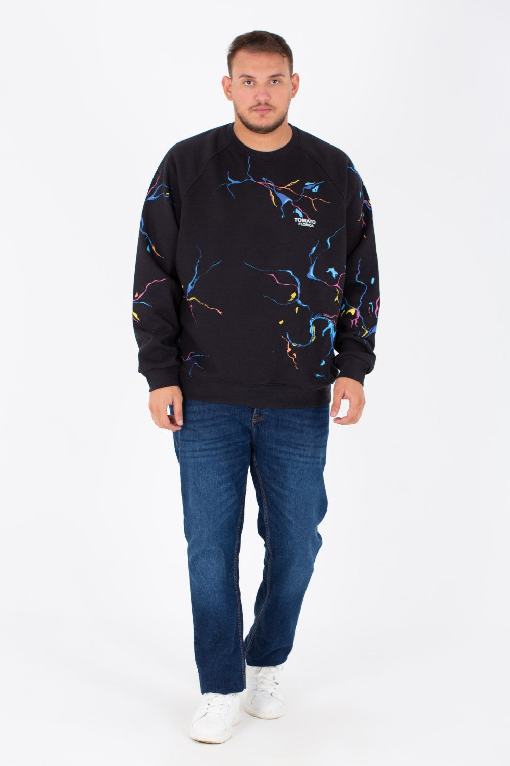 Men's Big Size Round Melton Sweatshirt With Tomato Print