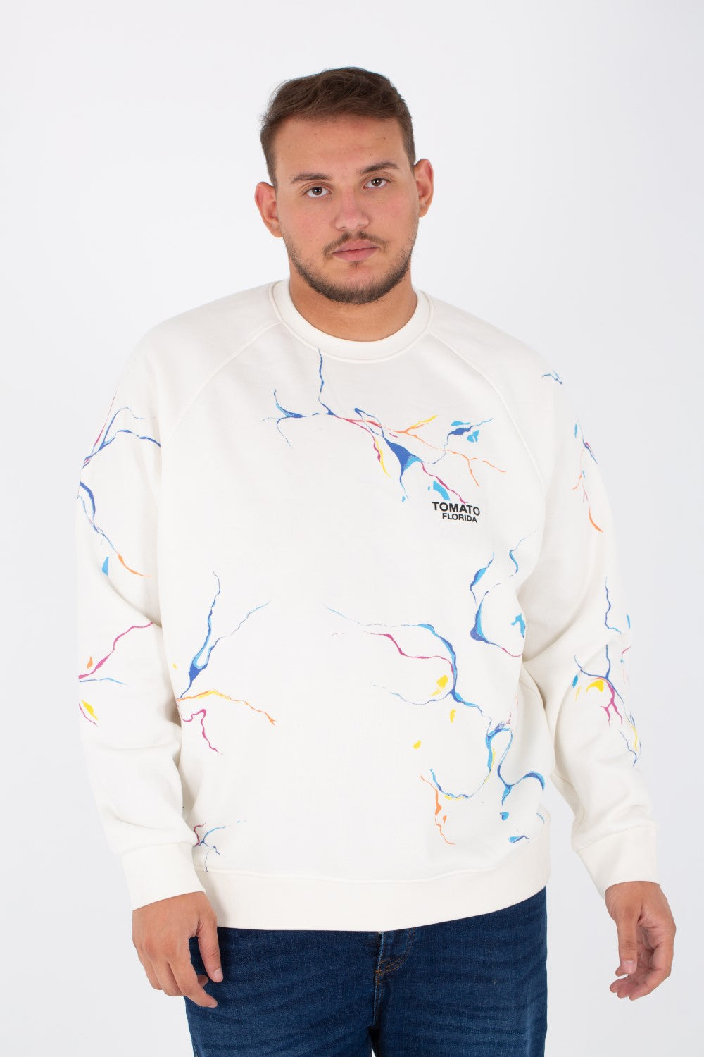 Men's Big Size Round Melton Sweatshirt With Tomato Print