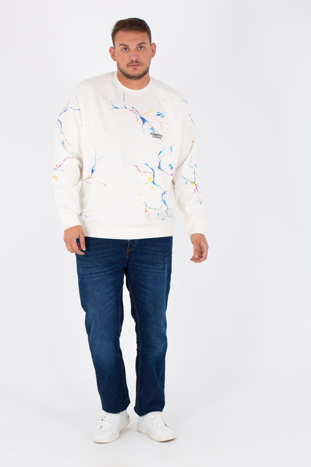 Men's Big Size Round Melton Sweatshirt With Tomato Print