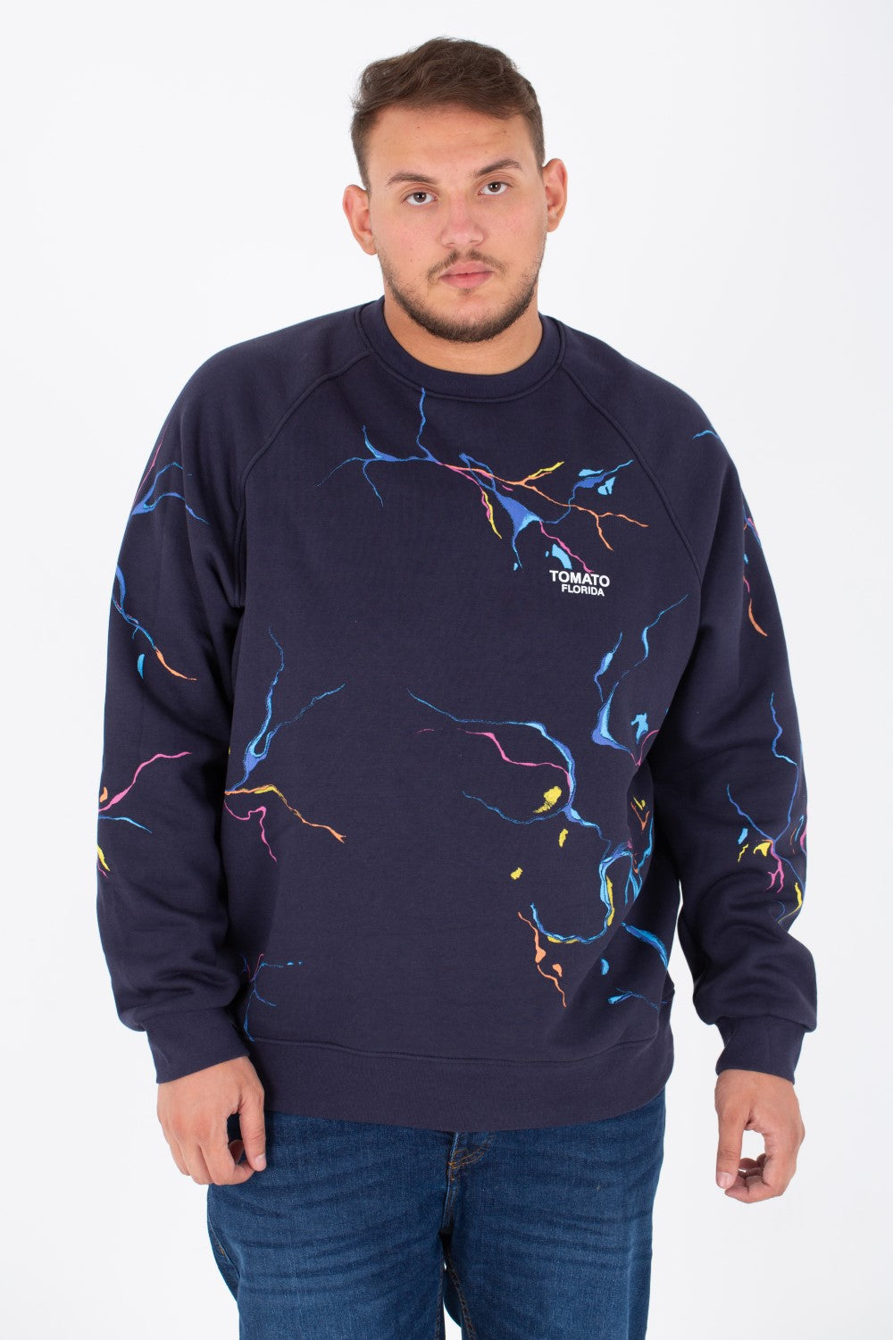 Men's Big Size Round Melton Sweatshirt With Tomato Print