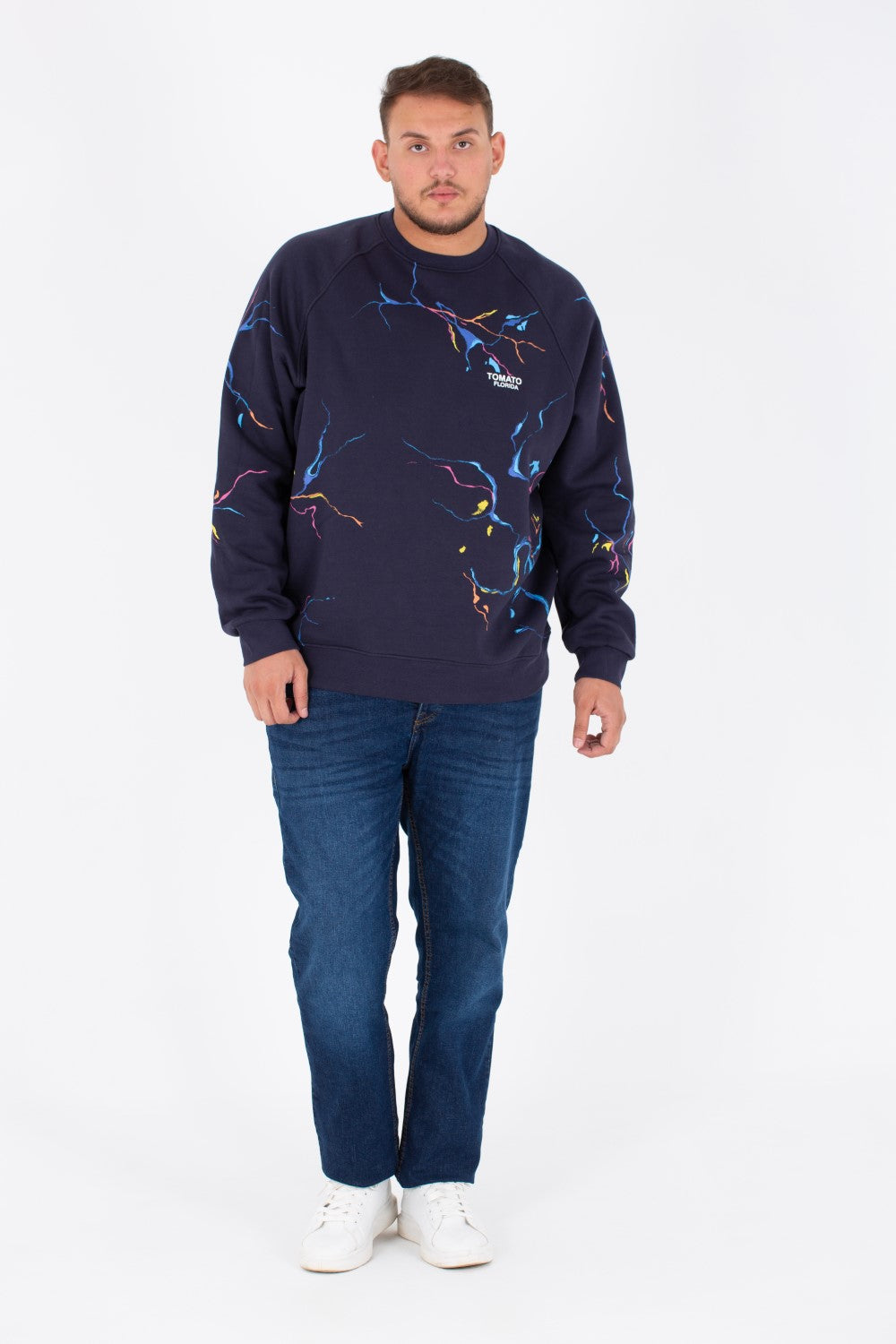 Men's Big Size Round Melton Sweatshirt With Tomato Print