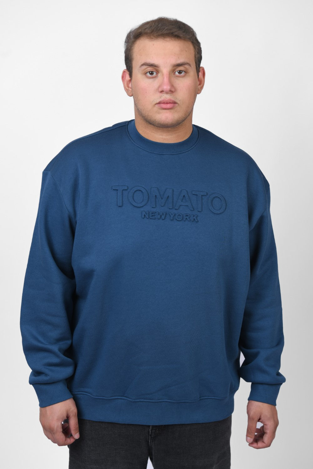 Men's Big Size Long Sleeve Rounded Neck Front Printed Tomato Sweatshirt