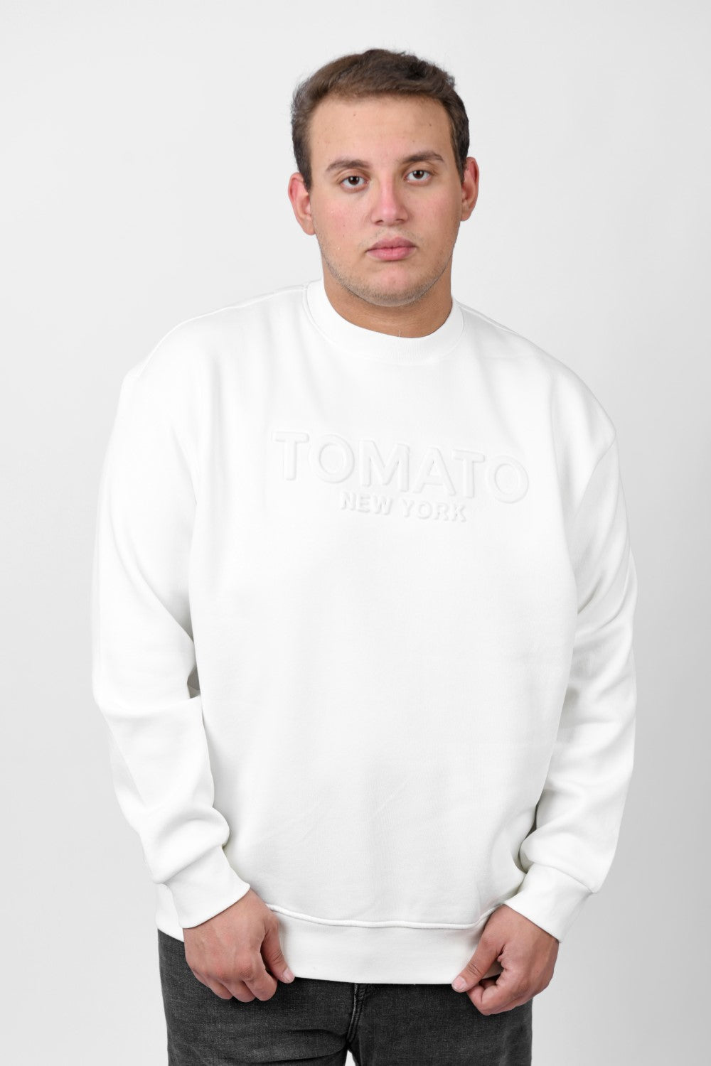 Men's Big Size Long Sleeve Rounded Neck Front Printed Tomato Sweatshirt