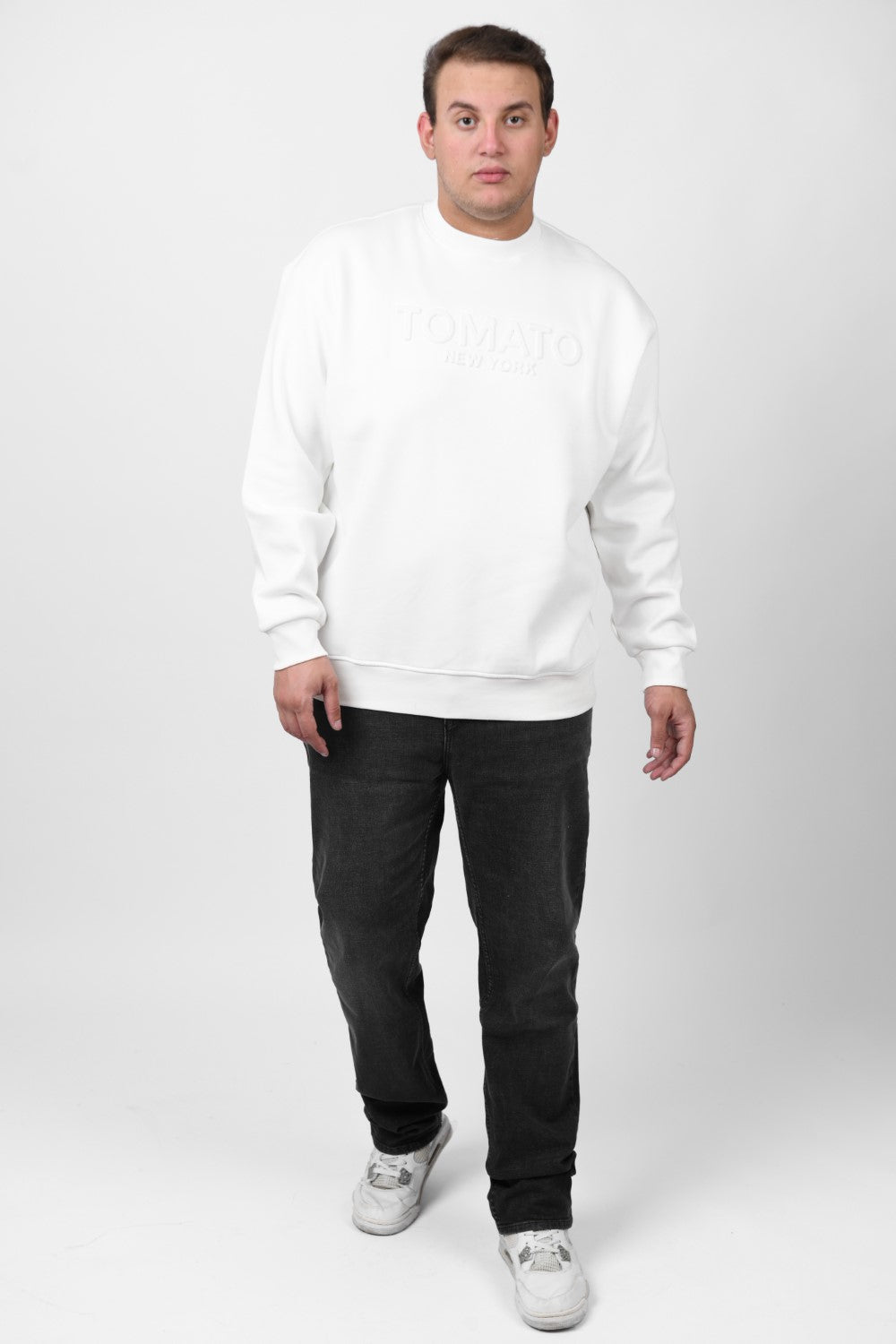 Men's Big Size Long Sleeve Rounded Neck Front Printed Tomato Sweatshirt