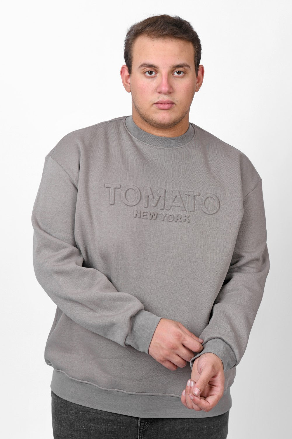 Men's Big Size Long Sleeve Rounded Neck Front Printed Tomato Sweatshirt