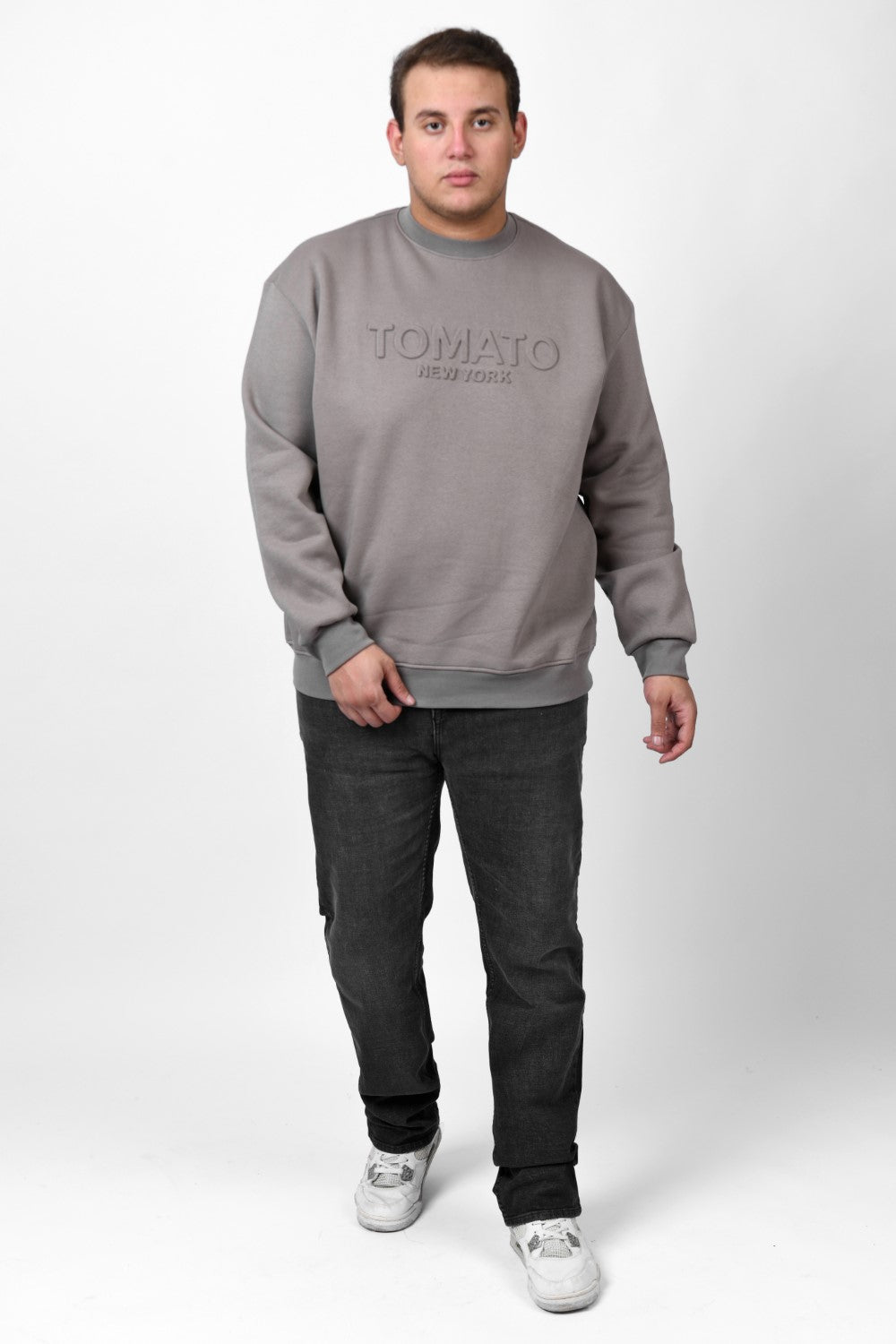 Men's Big Size Long Sleeve Rounded Neck Front Printed Tomato Sweatshirt