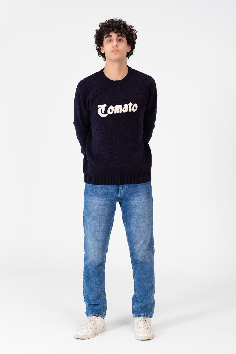 Men's Pullover With A Round Neck And Tomato Print On The Front And Back