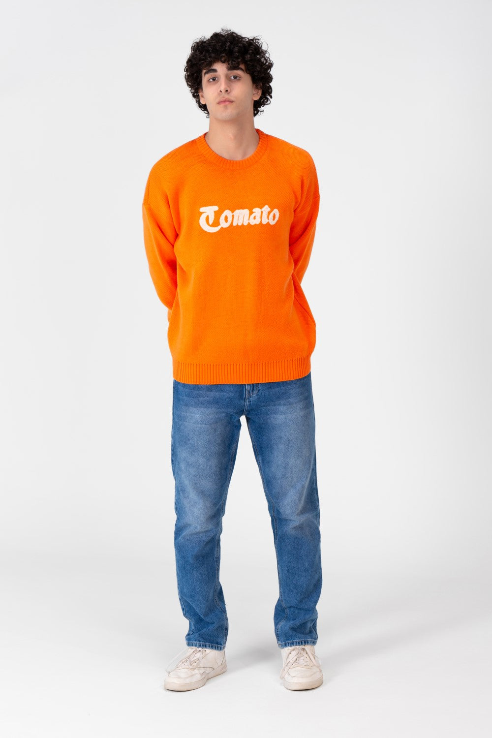 Men's Pullover With A Round Neck And Tomato Print On The Front And Back