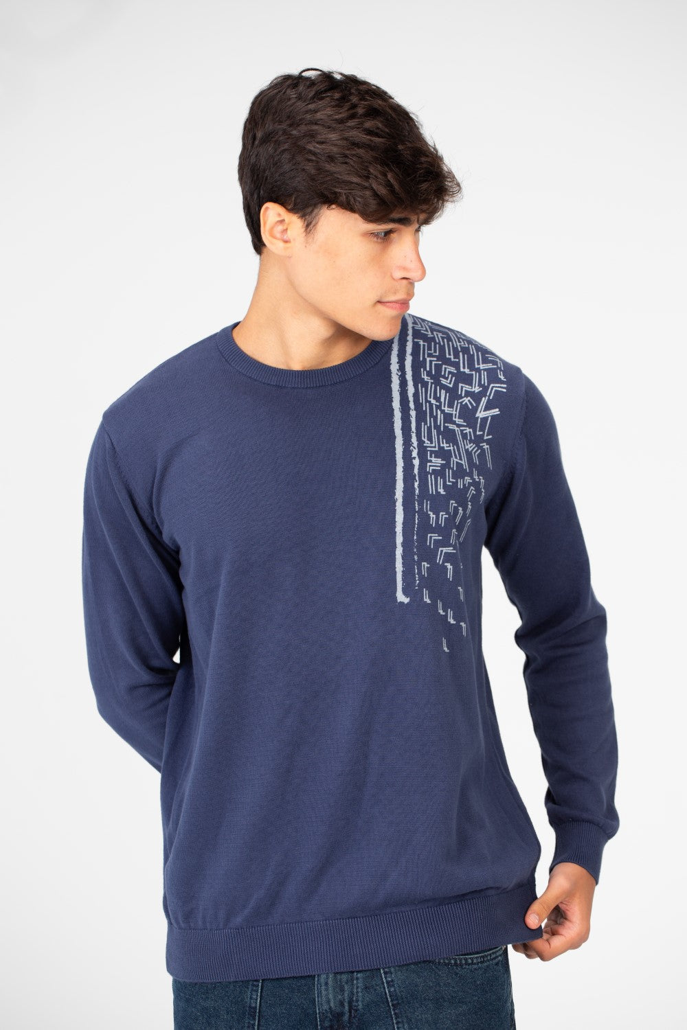 Men's Printed Cotton Round Neck Pullover With A Distinctive Design