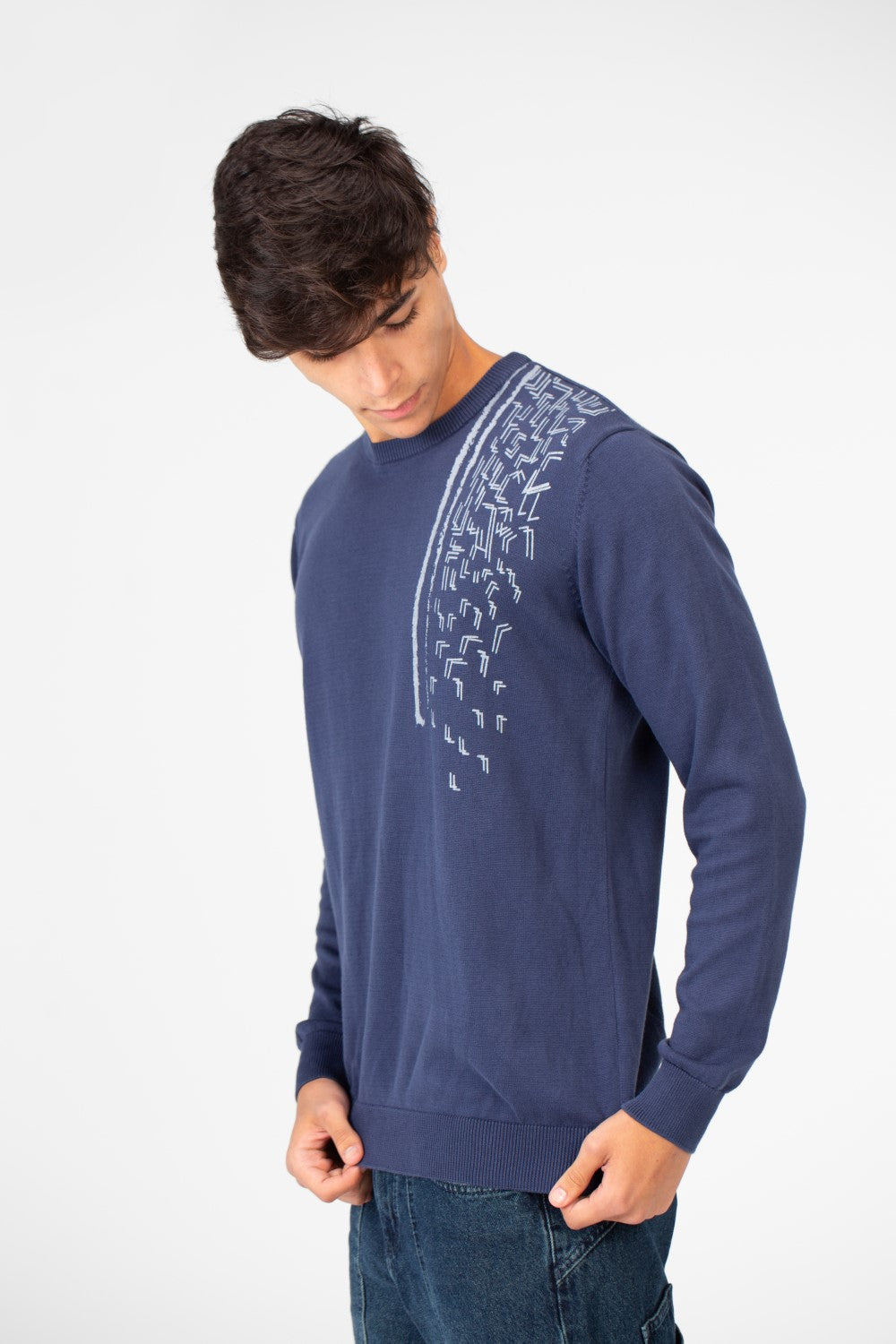 Men's Printed Cotton Round Neck Pullover With A Distinctive Design