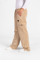 بنطال رياضي رجالي واسع الساق بحزام خصر مطاطي وجيوب جانبية