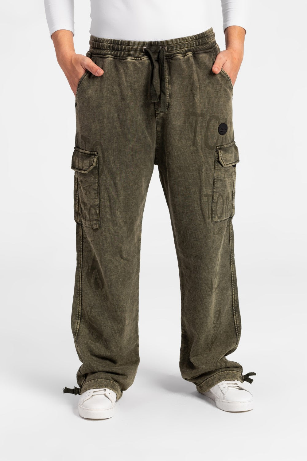 بنطال رياضي رجالي واسع الساق بحزام خصر مطاطي وجيوب جانبية