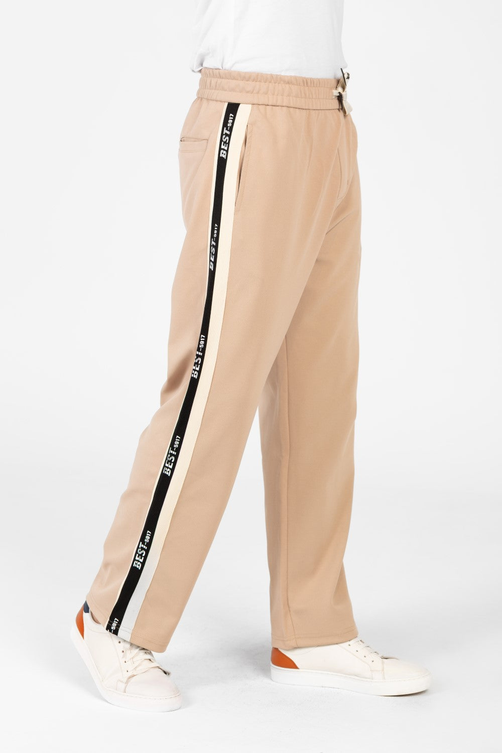 بنطال رياضي رجالي من الكتان بخطوط جانبية واسعة