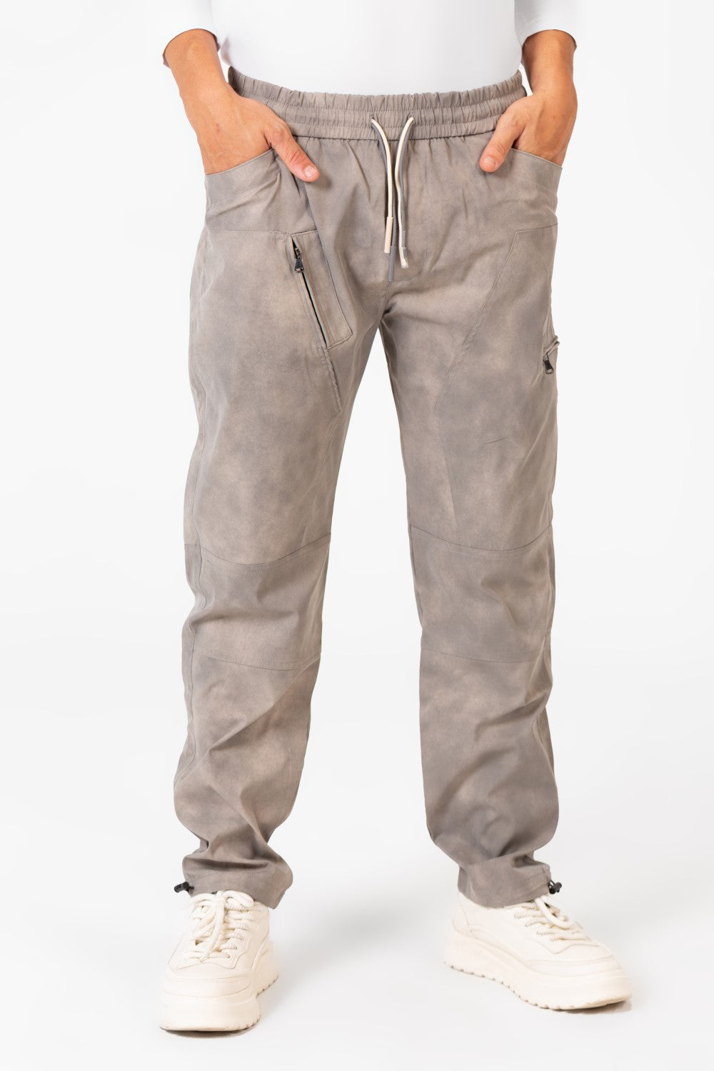 بنطلون رياضي رجالي كبير الحجم بحزام خصر مطاطي وجيوب عصرية بسحاب