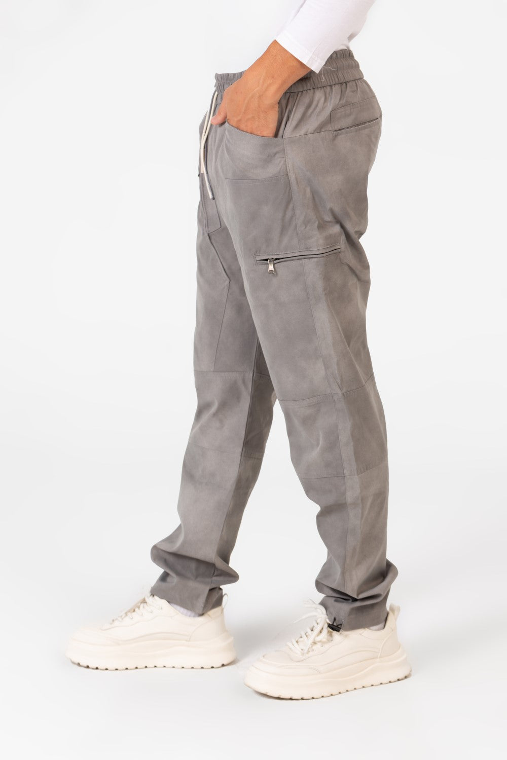 بنطلون رياضي رجالي كبير الحجم بحزام خصر مطاطي وجيوب عصرية بسحاب