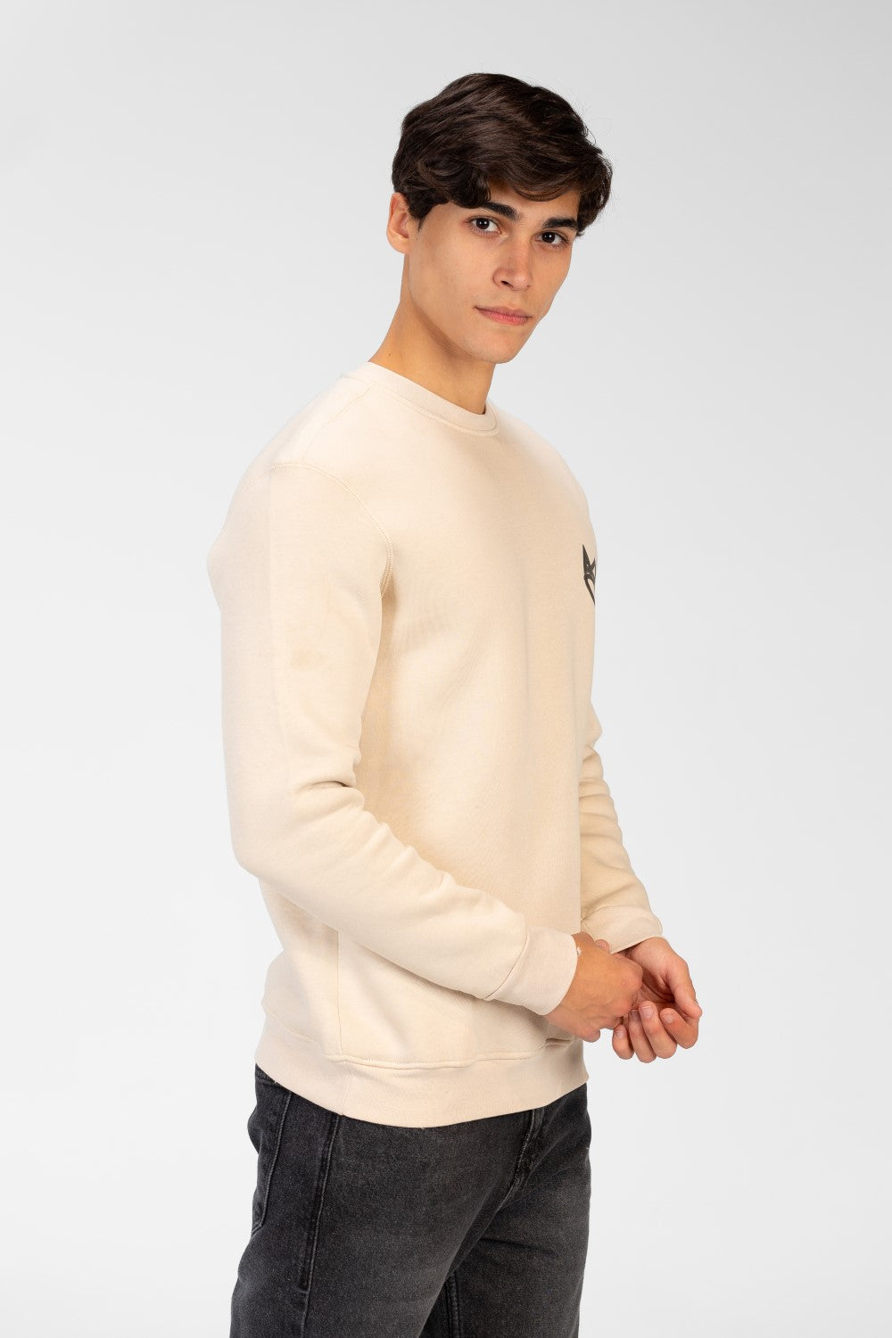 سويت شيرت رجالي برقبة دائرية مع طباعة تاج على الجهة الأمامية