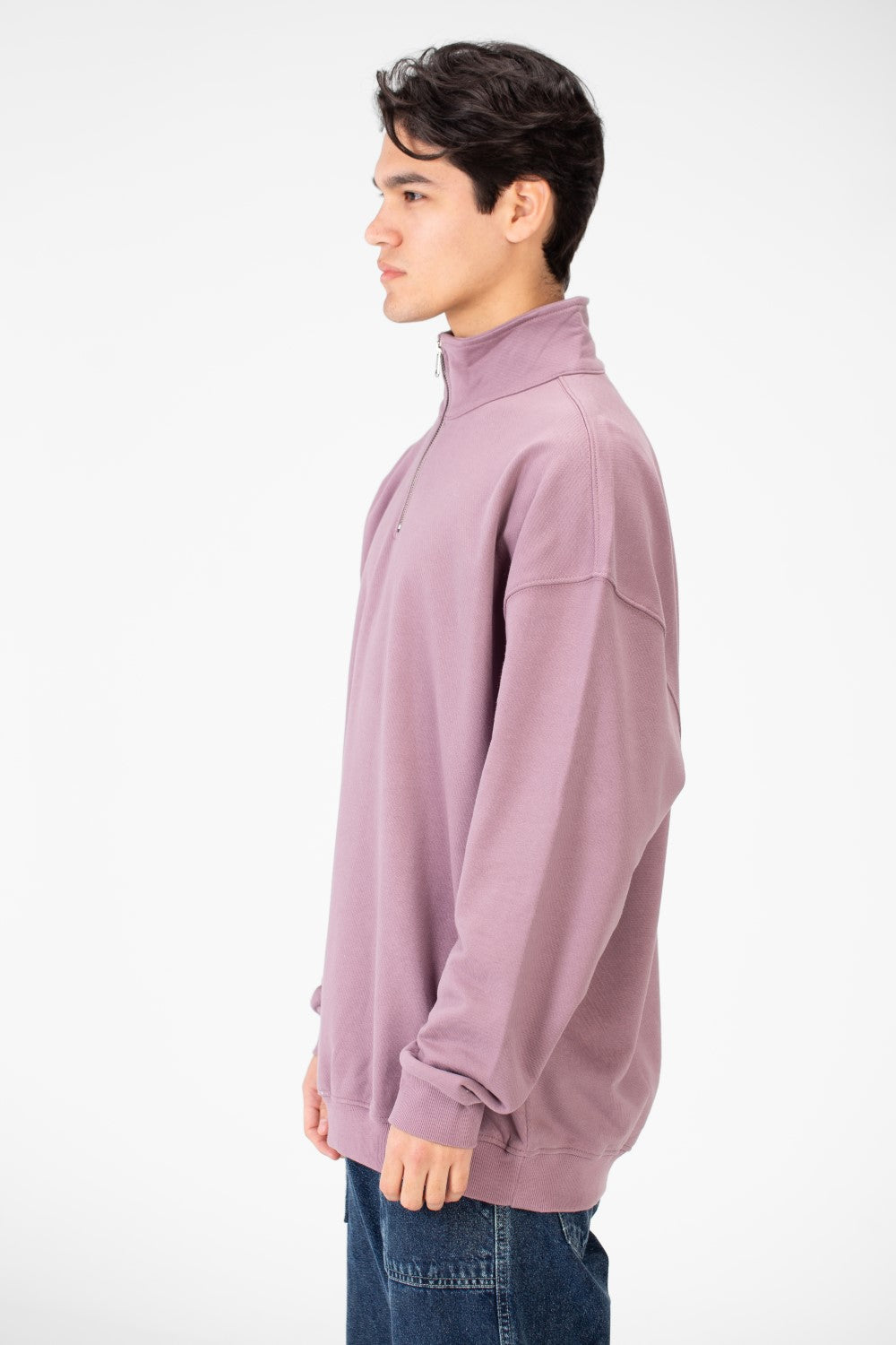 سويت شيرت رجالي سادة كبير الحجم بسحاب نصفي