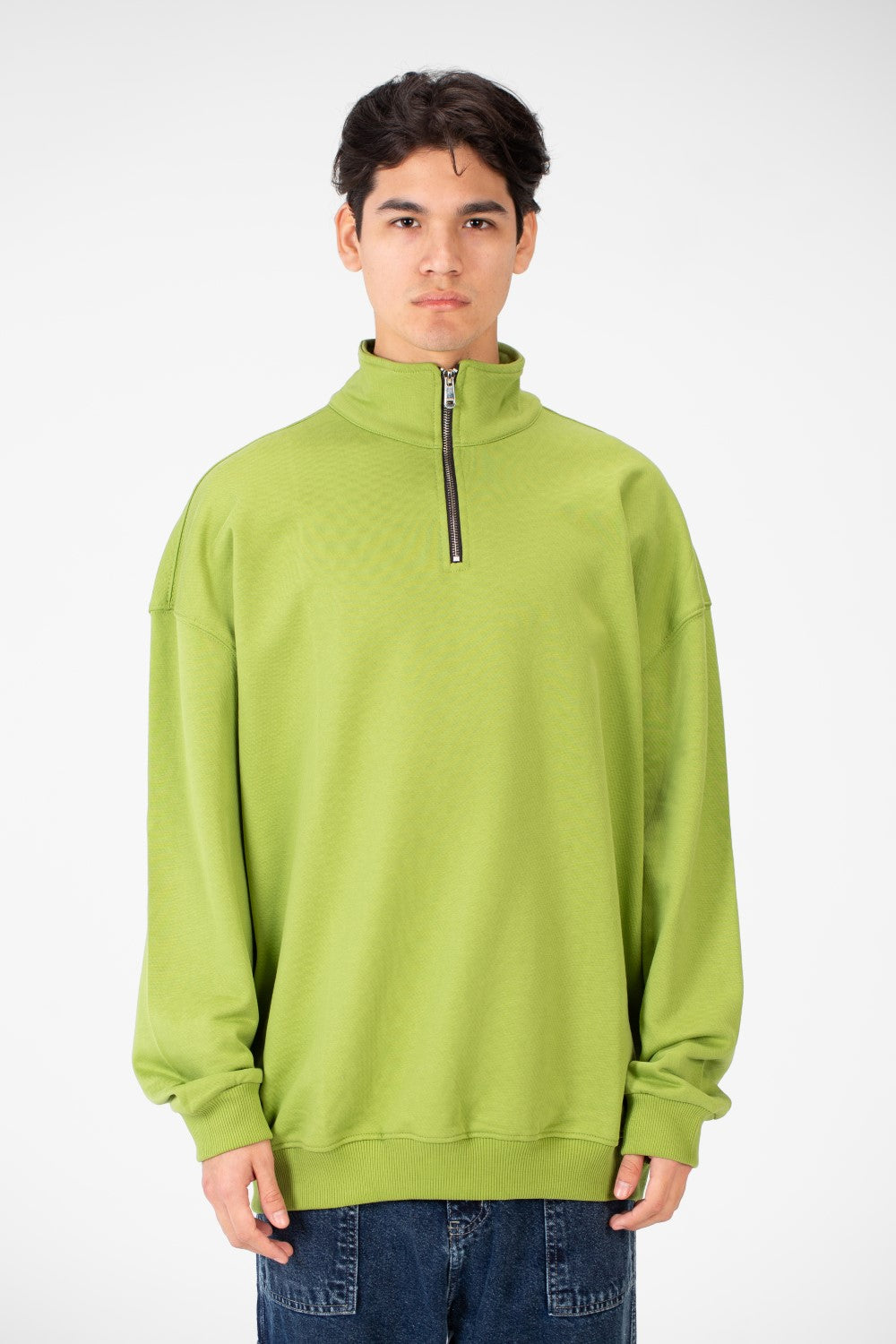 سويت شيرت رجالي سادة كبير الحجم بسحاب نصفي