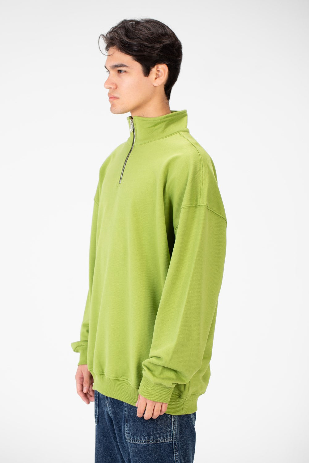 سويت شيرت رجالي سادة كبير الحجم بسحاب نصفي