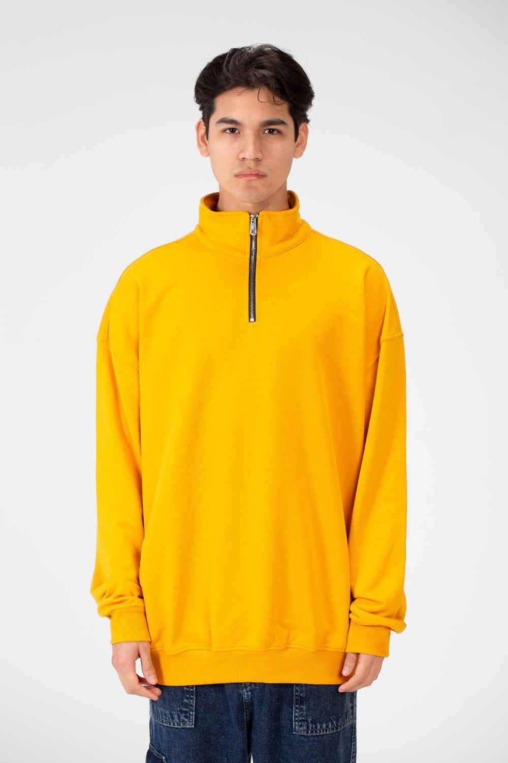 سويت شيرت رجالي سادة كبير الحجم بسحاب نصفي