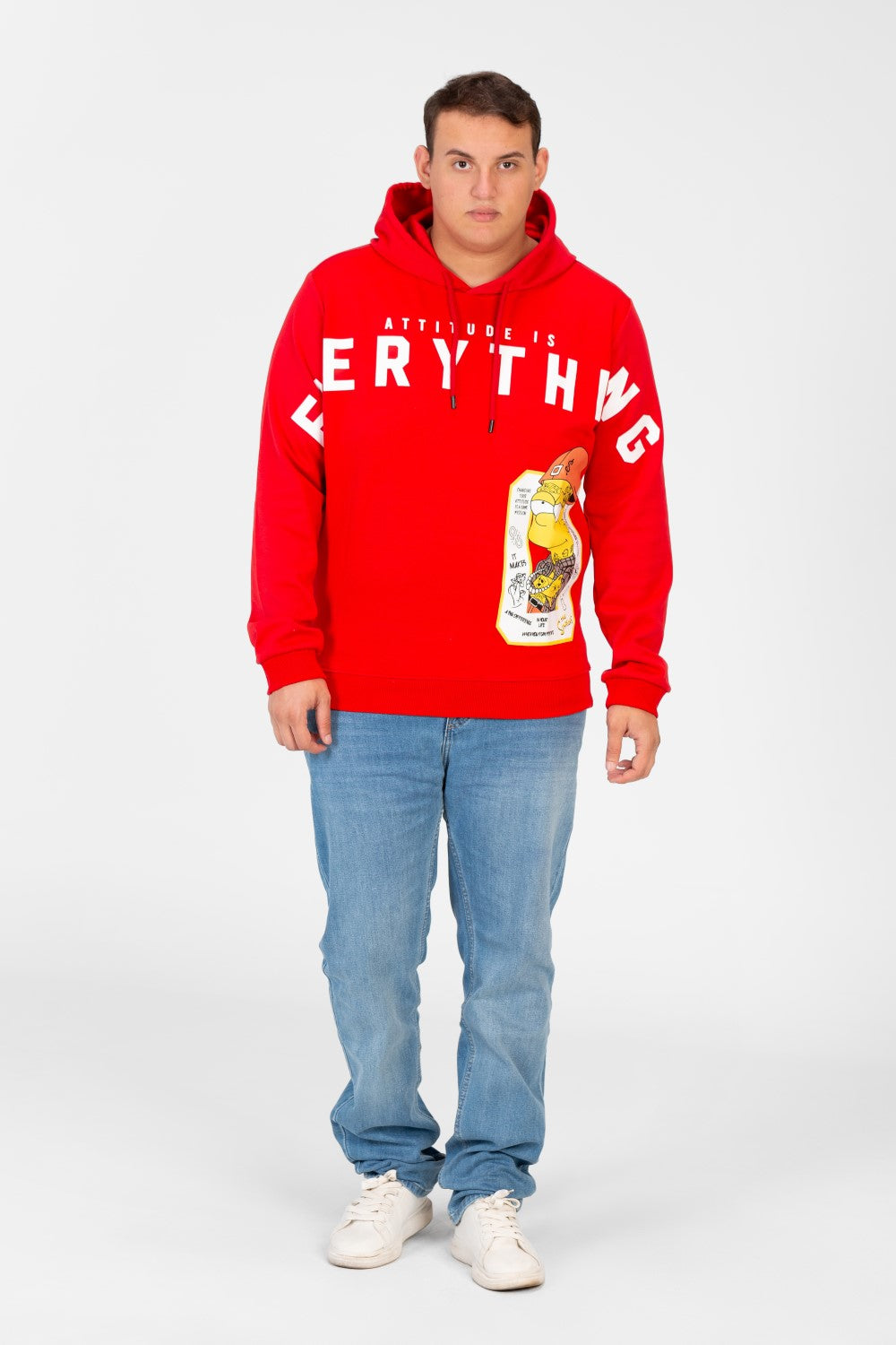 سويت شيرت رجالي بغطاء رأس وطبعة أمامية بمقاس كبير