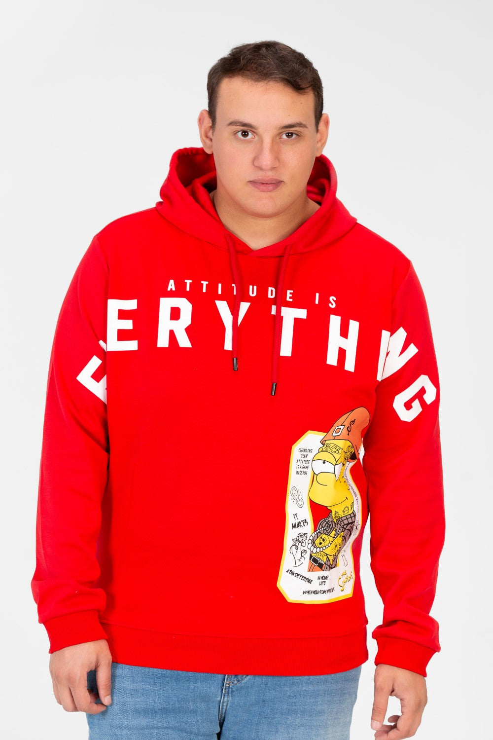 سويت شيرت رجالي بغطاء رأس وطبعة أمامية بمقاس كبير