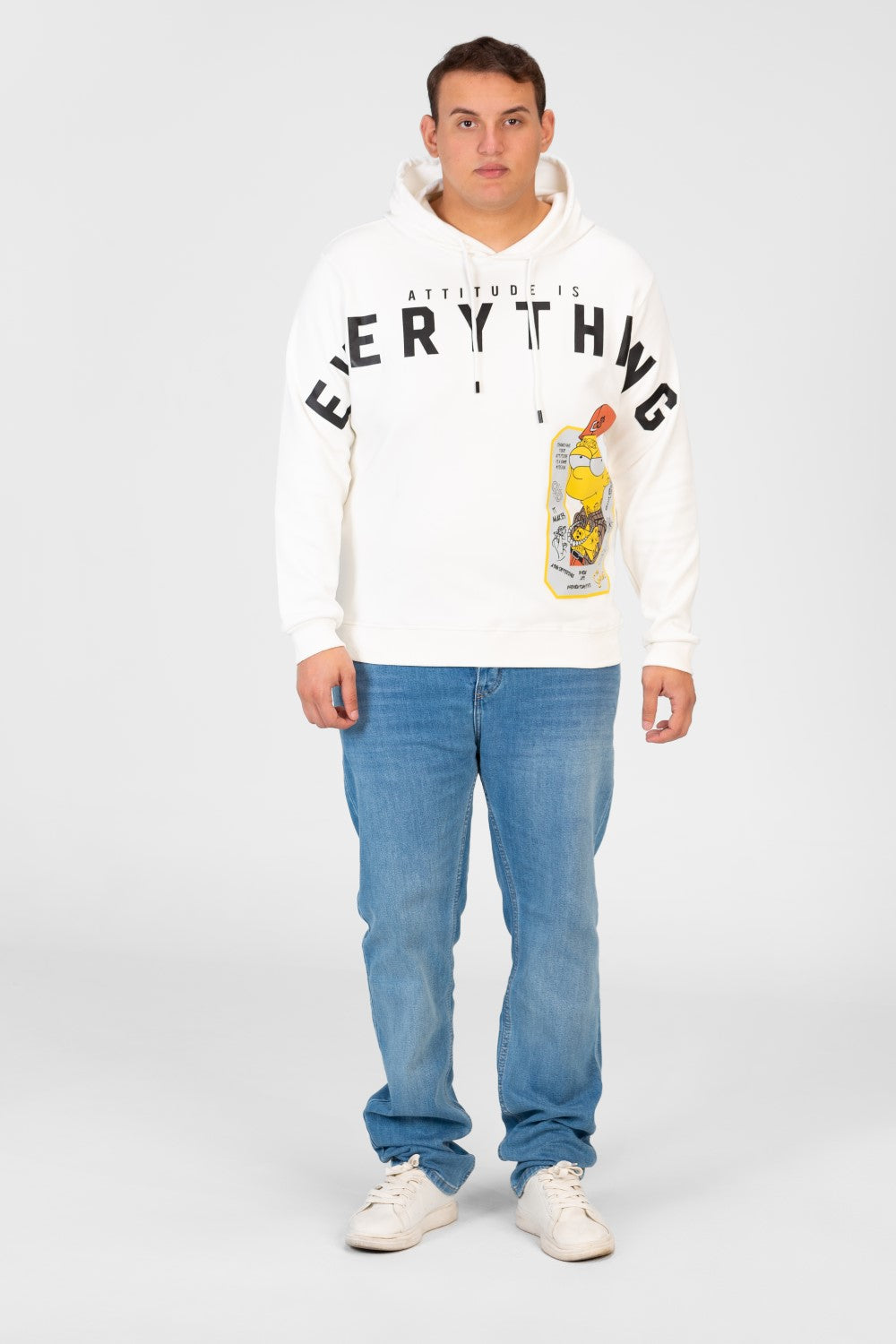 سويت شيرت رجالي بغطاء رأس وطبعة أمامية بمقاس كبير