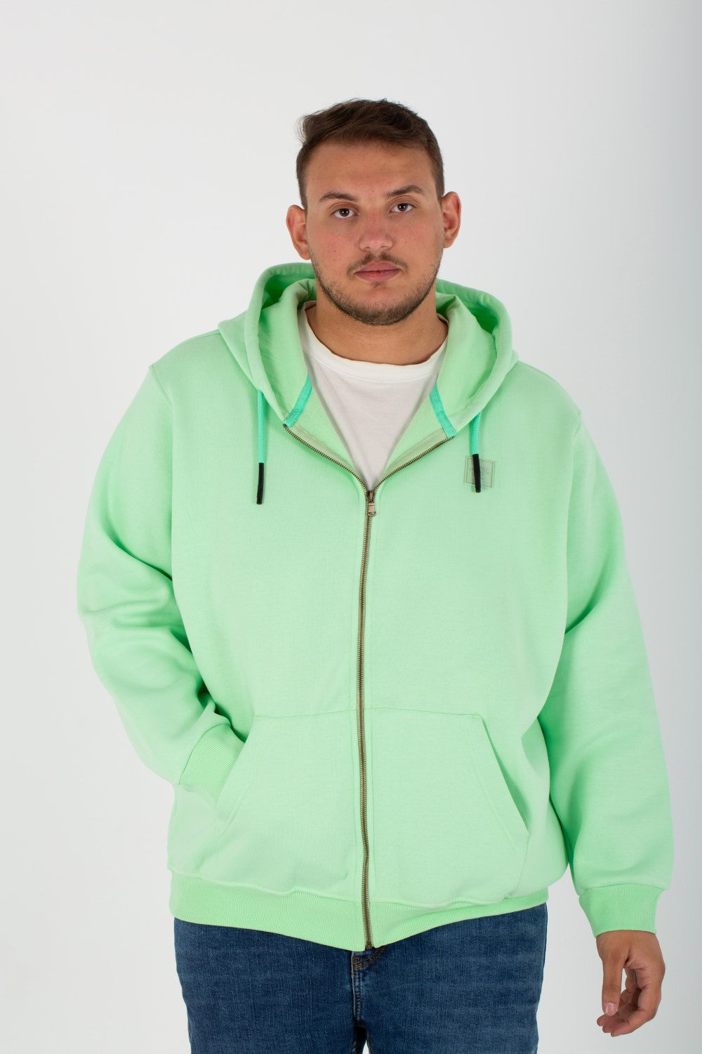 Men's Big Size Padded Hooded Full Zipper Made Of Soft Melton Basic Sweatshirt