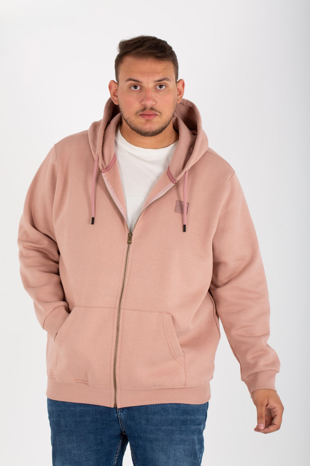 Men's Big Size Padded Hooded Full Zipper Made Of Soft Melton Basic Sweatshirt