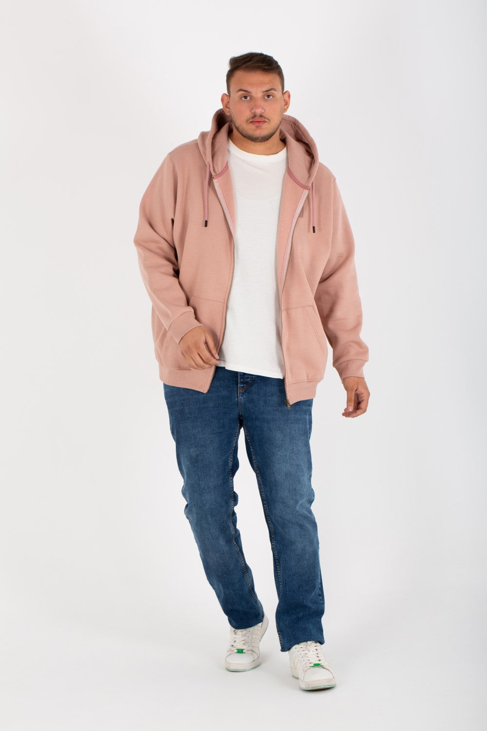 Men's Big Size Padded Hooded Full Zipper Made Of Soft Melton Basic Sweatshirt