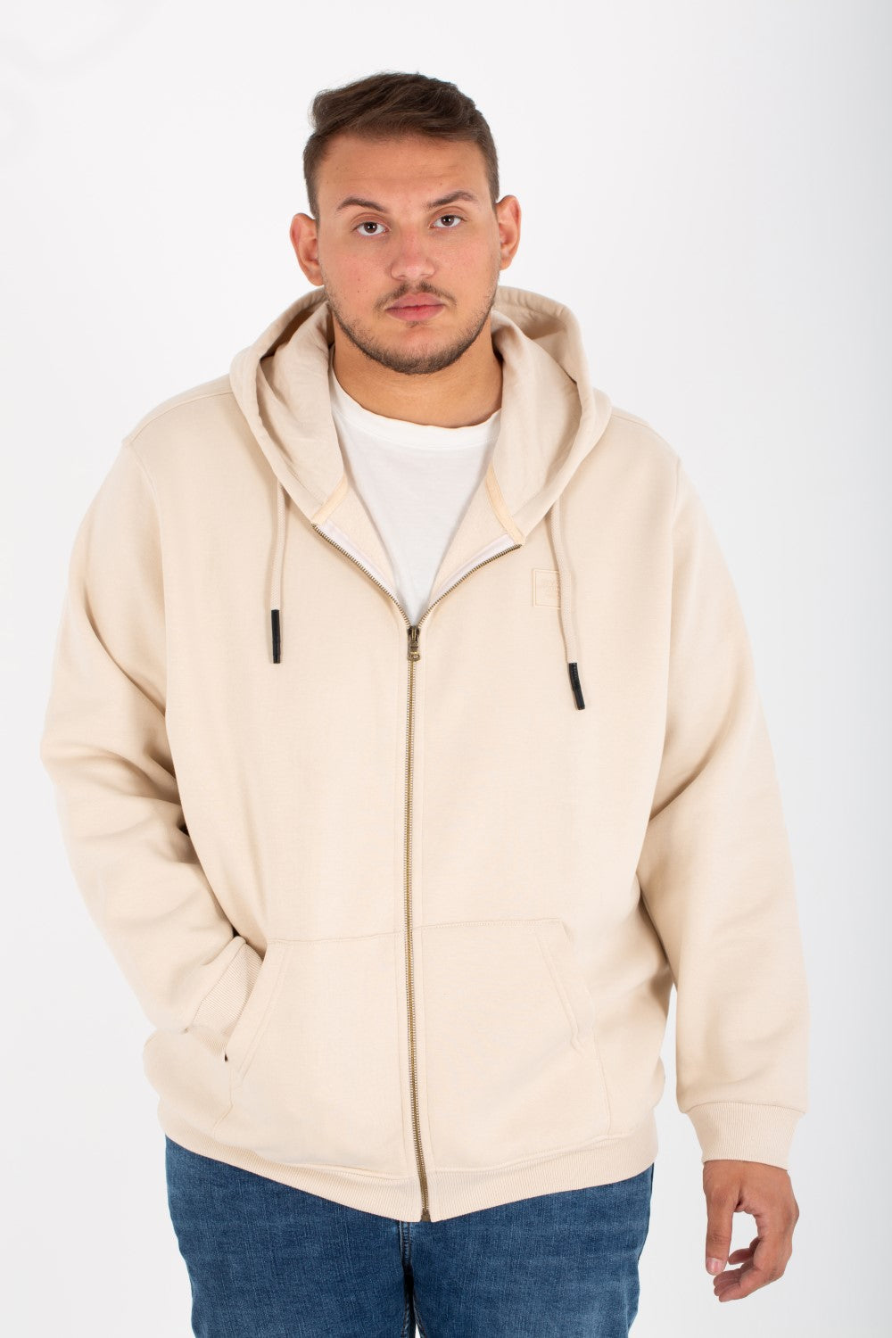 Men's Big Size Padded Hooded Full Zipper Made Of Soft Melton Basic Sweatshirt