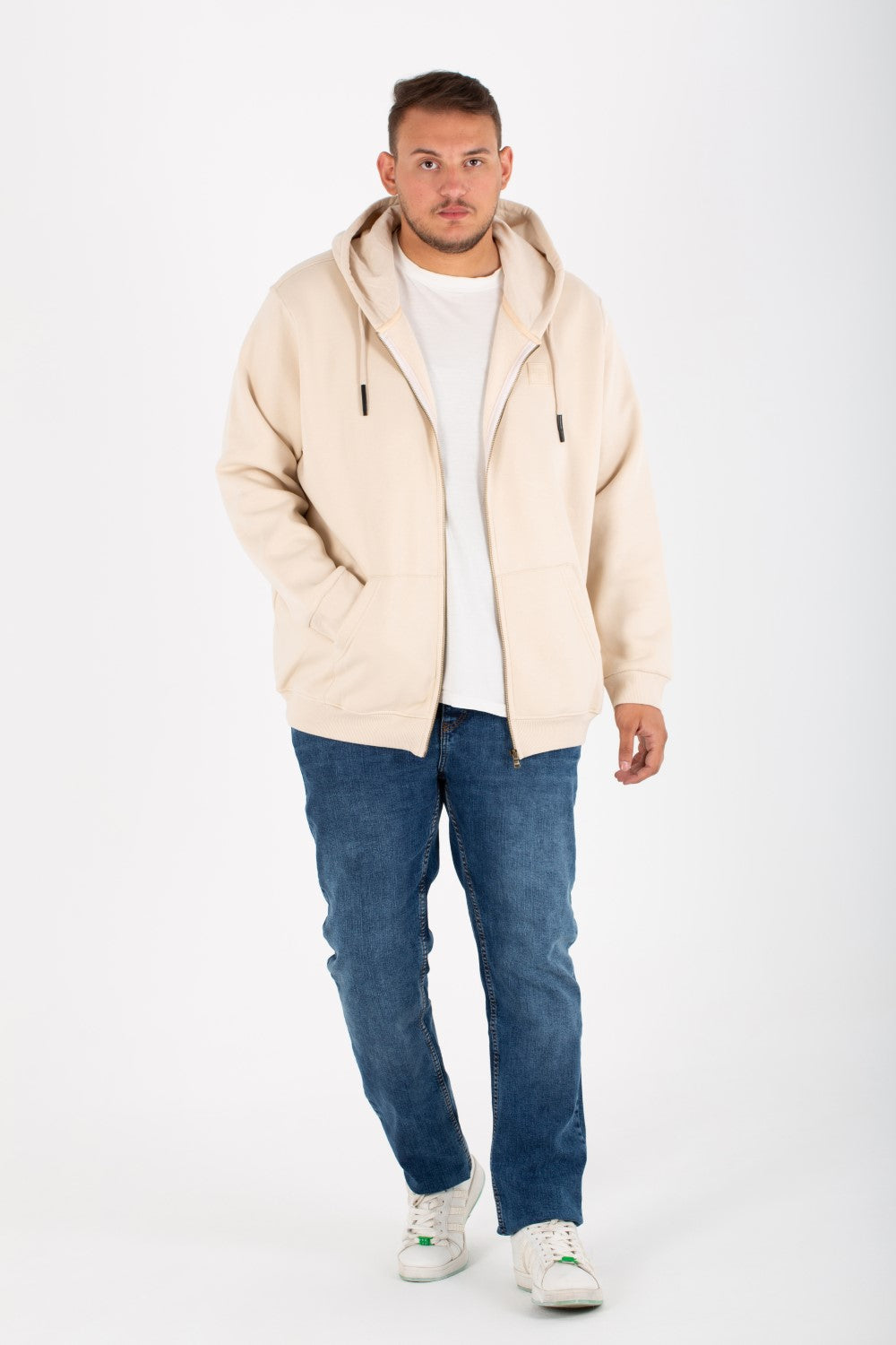 Men's Big Size Padded Hooded Full Zipper Made Of Soft Melton Basic Sweatshirt