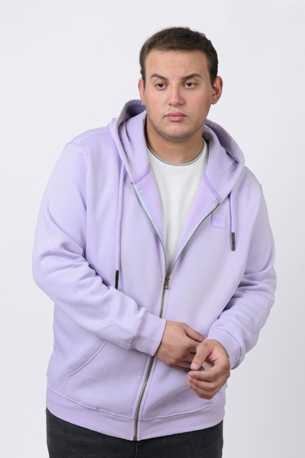 Men's Big Size Padded Hooded Full Zipper Made Of Soft Melton Basic Sweatshirt
