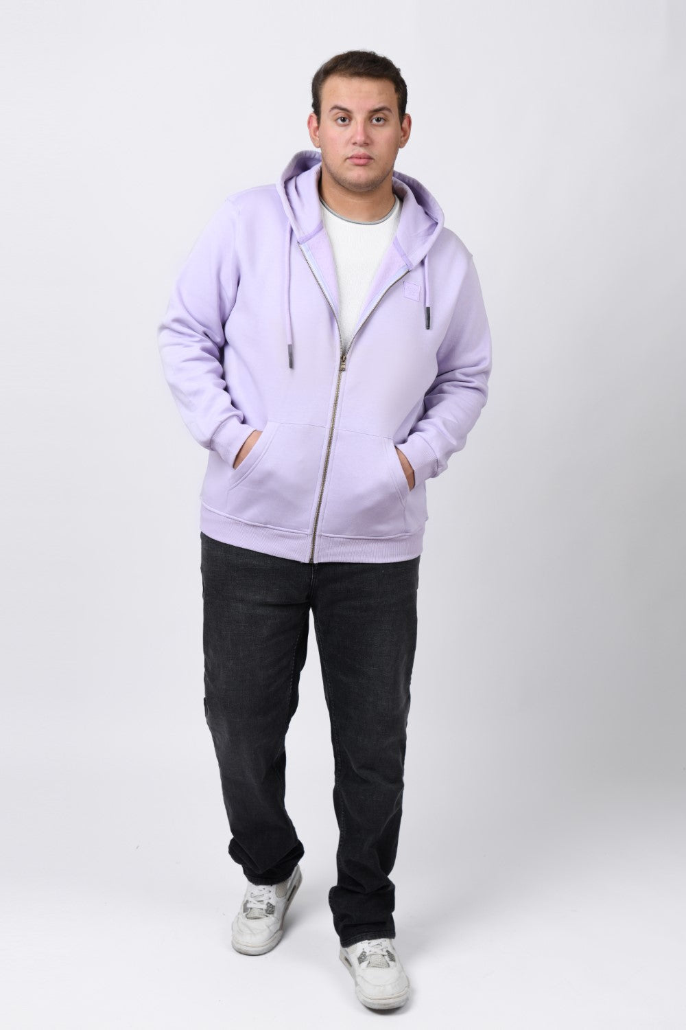 Men's Big Size Padded Hooded Full Zipper Made Of Soft Melton Basic Sweatshirt
