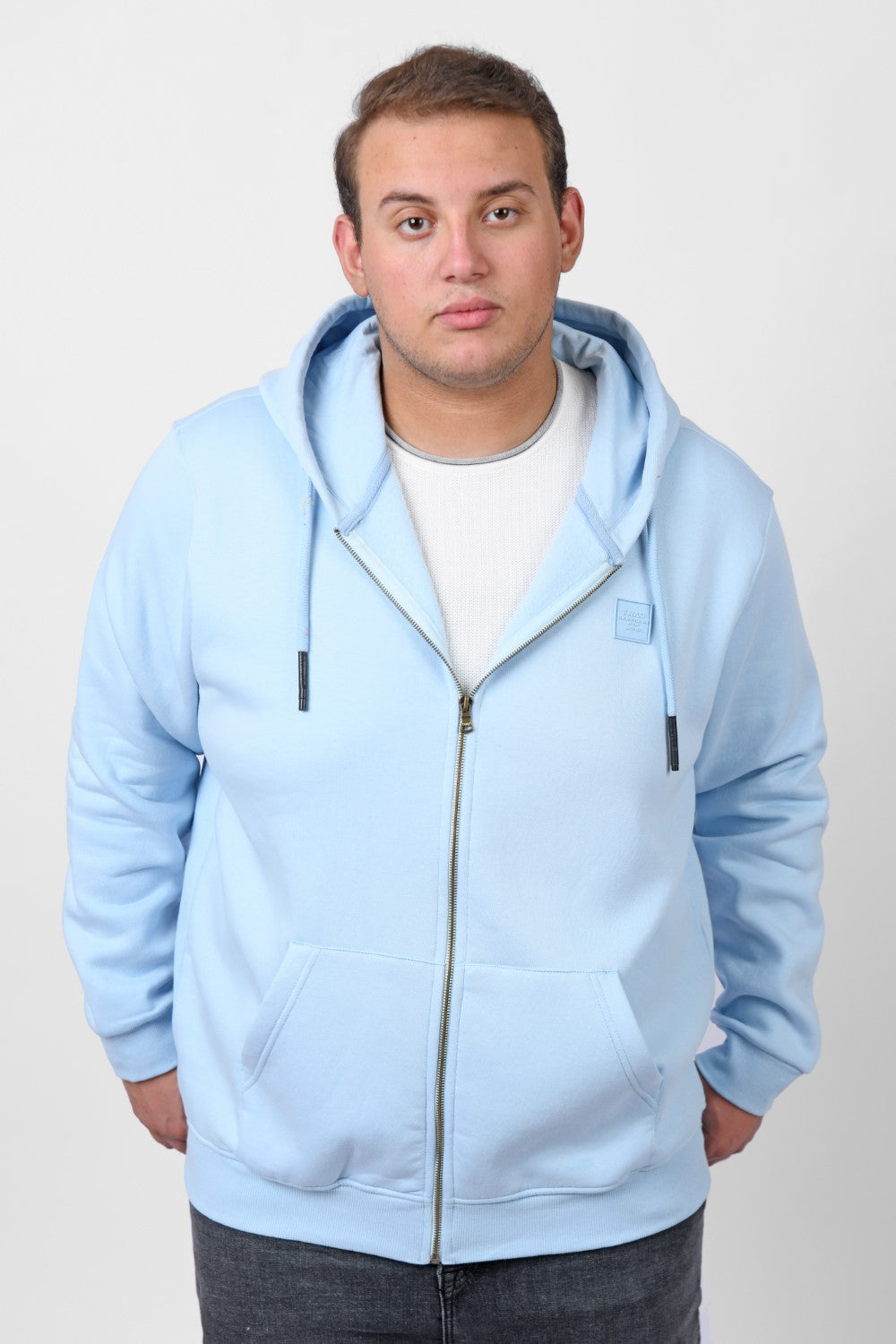 Men's Big Size Padded Hooded Full Zipper Made Of Soft Melton Basic Sweatshirt