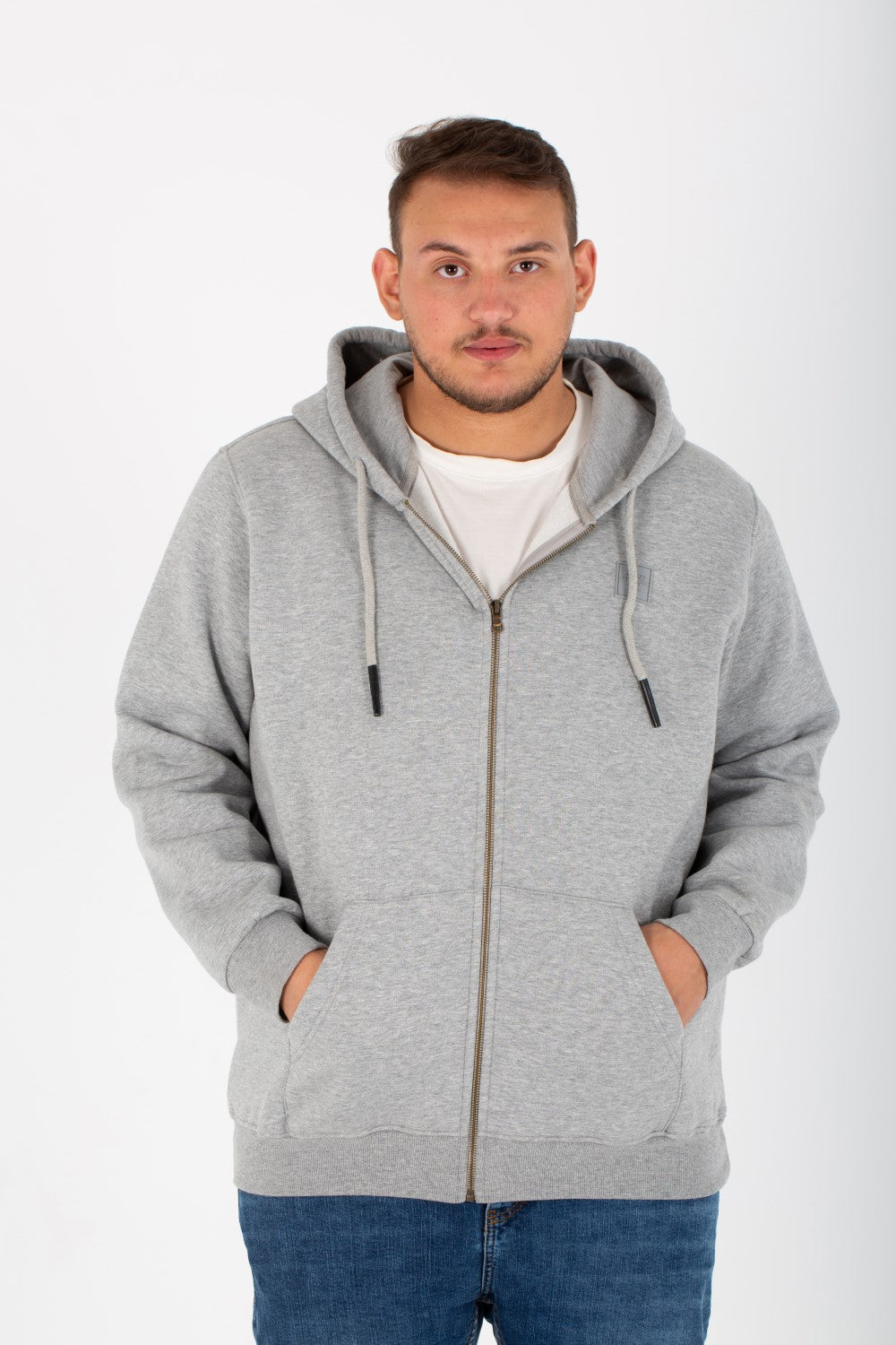 Men's Big Size Padded Hooded Full Zipper Made Of Soft Melton Basic Sweatshirt