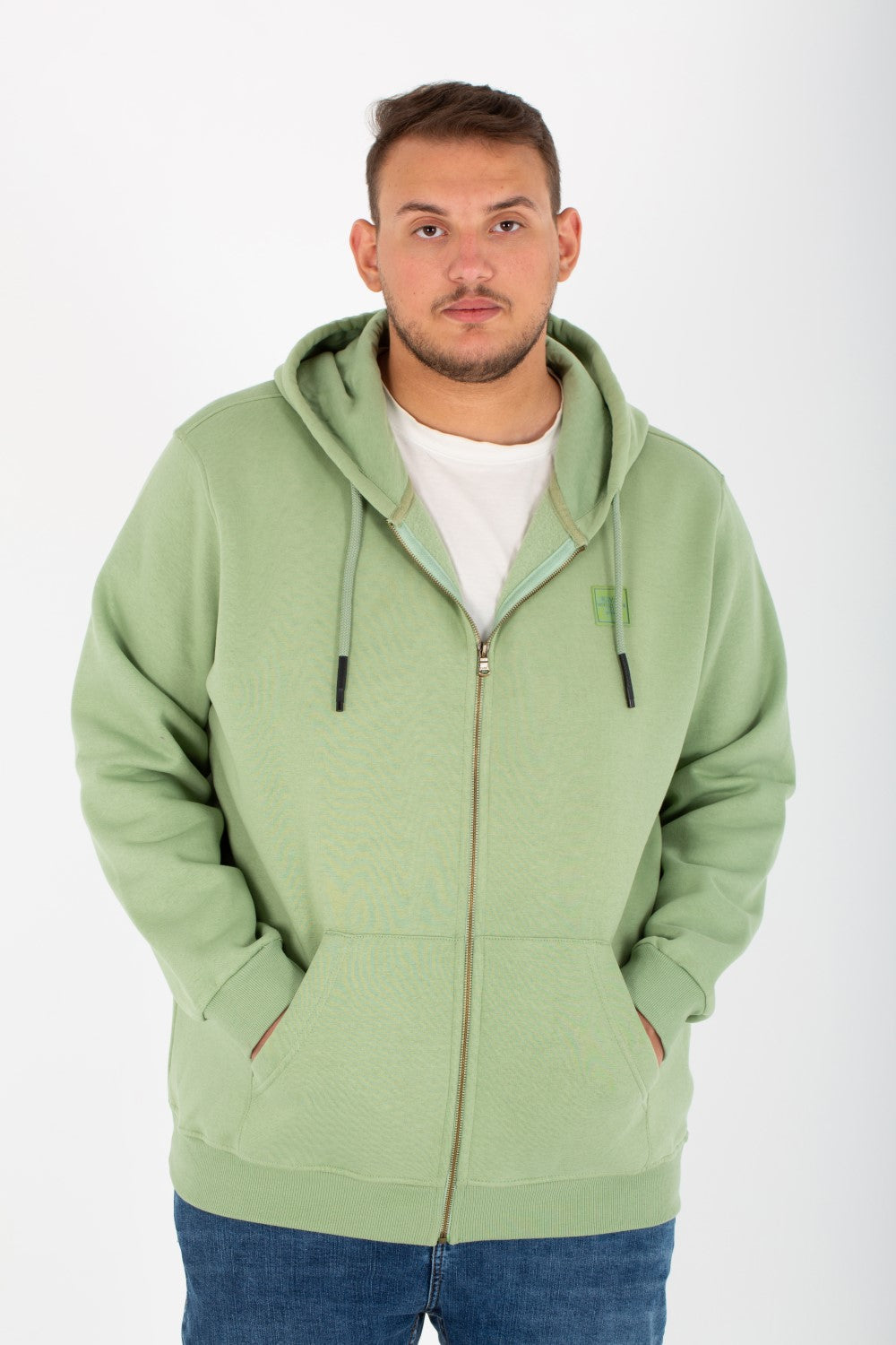 Men's Big Size Padded Hooded Full Zipper Made Of Soft Melton Basic Sweatshirt