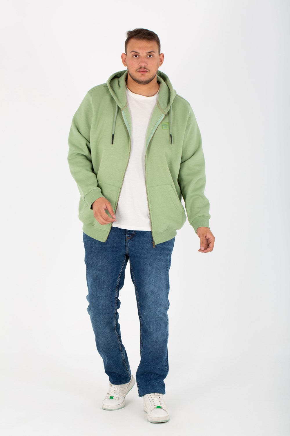 Men's Big Size Padded Hooded Full Zipper Made Of Soft Melton Basic Sweatshirt