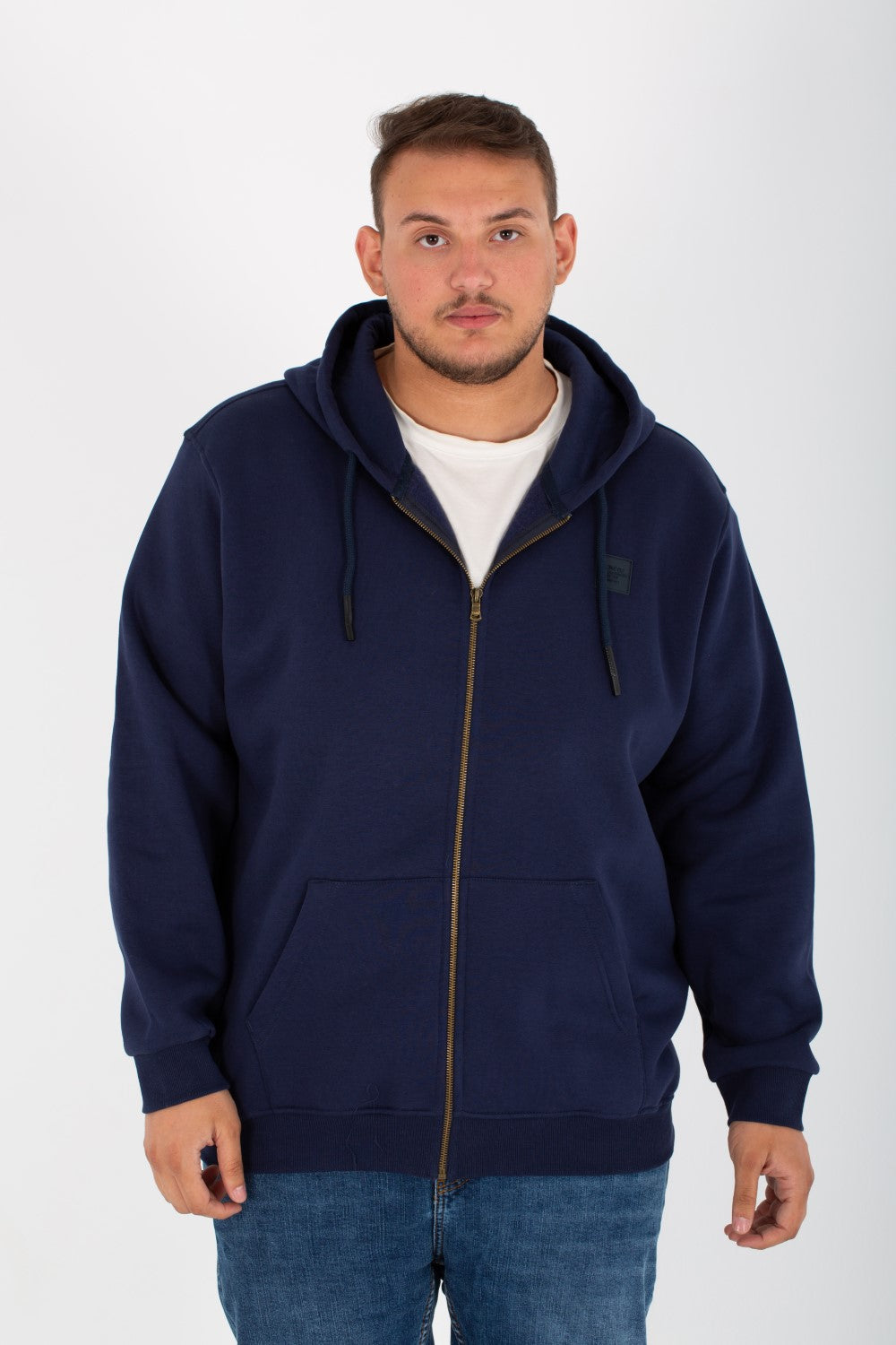 Men's Big Size Padded Hooded Full Zipper Made Of Soft Melton Basic Sweatshirt