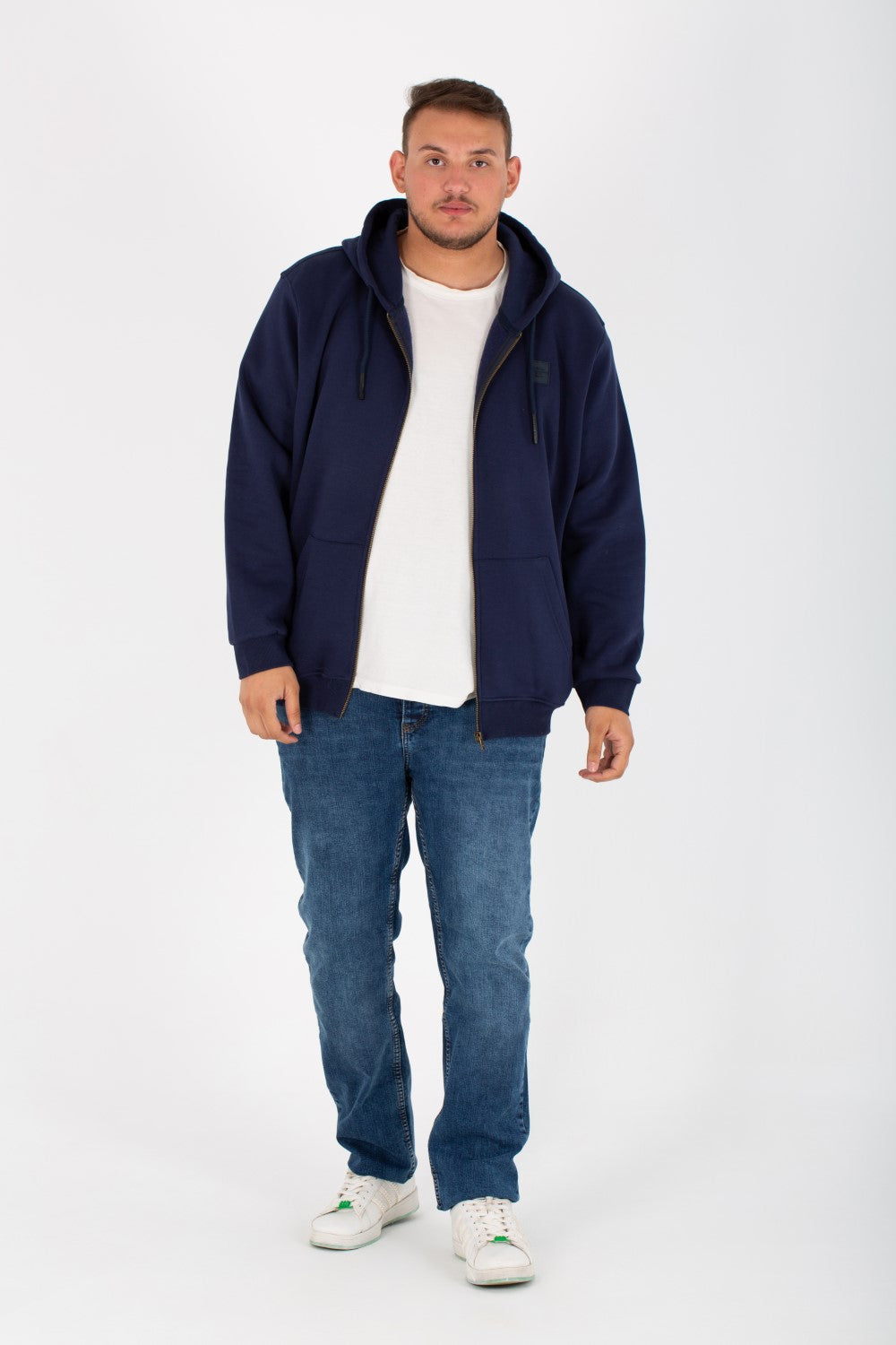 Men's Big Size Padded Hooded Full Zipper Made Of Soft Melton Basic Sweatshirt